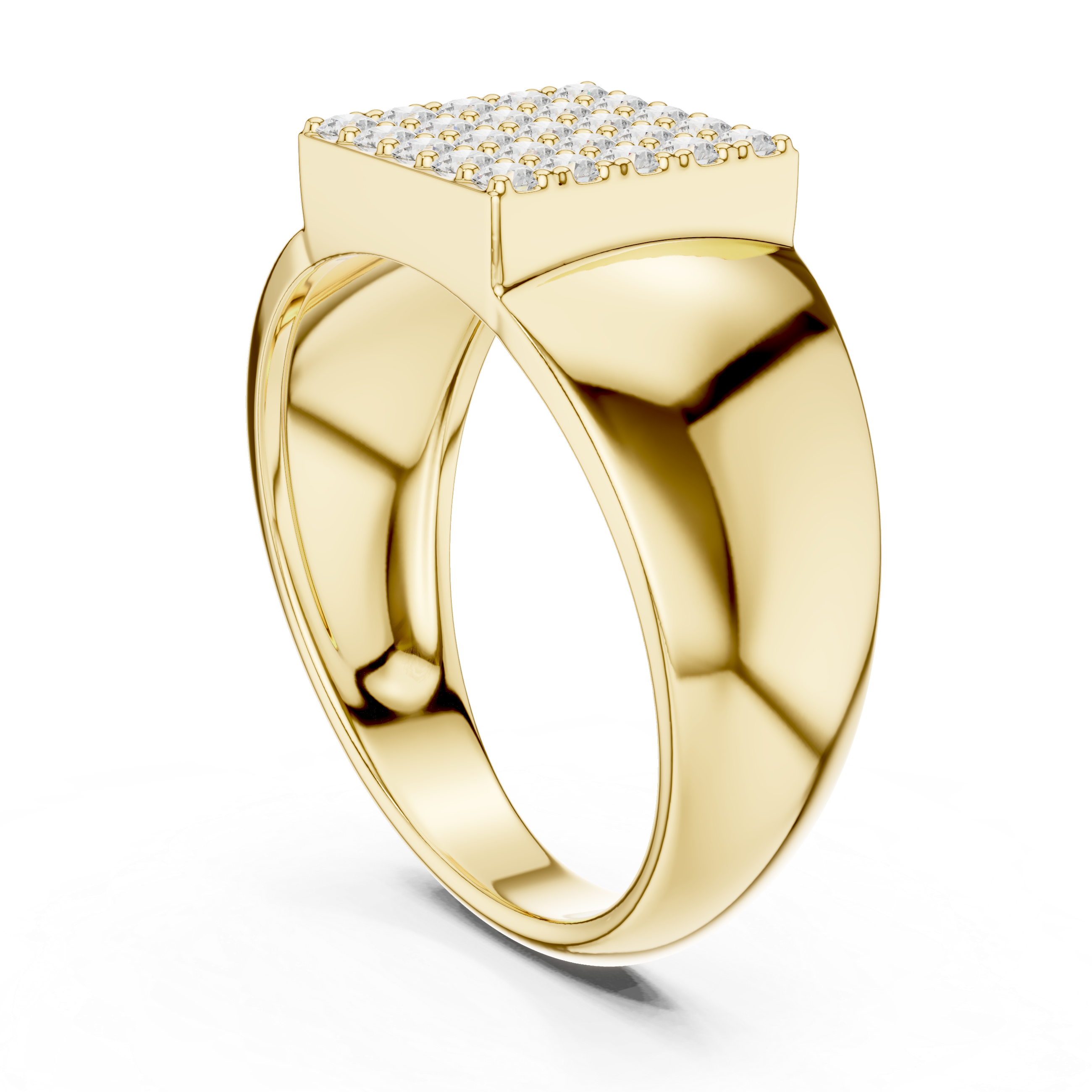 Round Cut Diamond Square Pavé Cluster Signet Ring