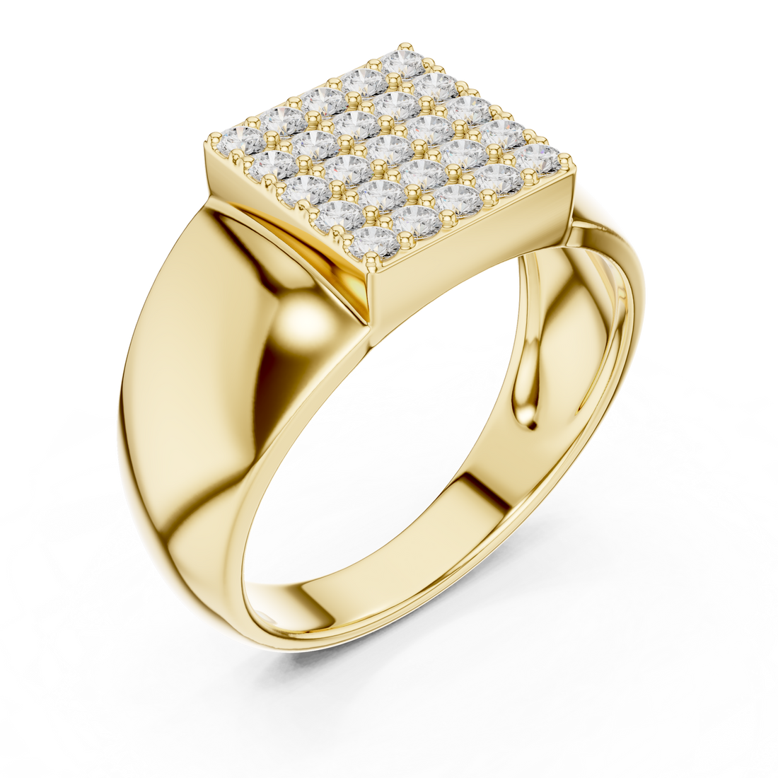 Round Cut Diamond Square Pavé Cluster Signet Ring