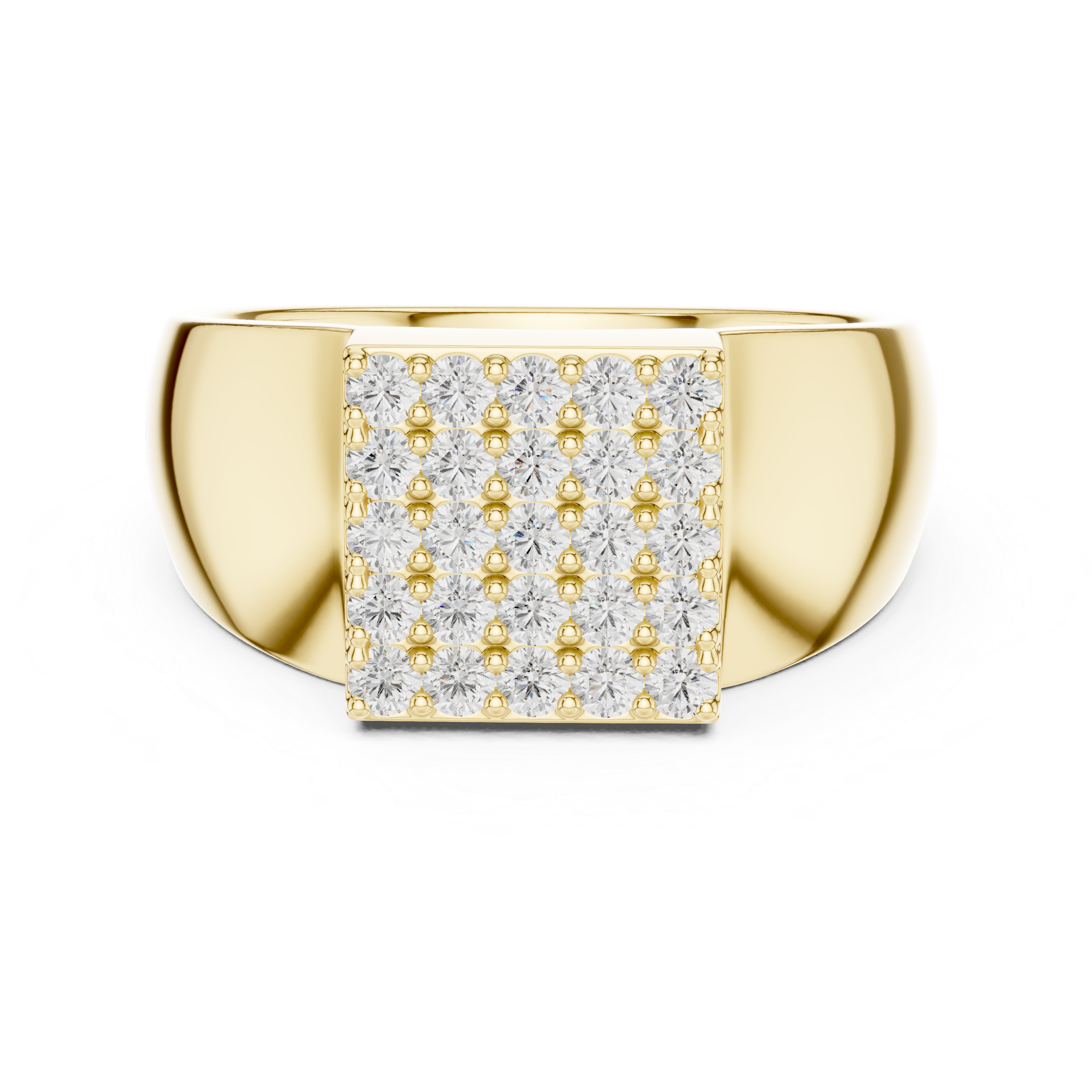 Round Cut Diamond Square Pavé Cluster Signet Ring