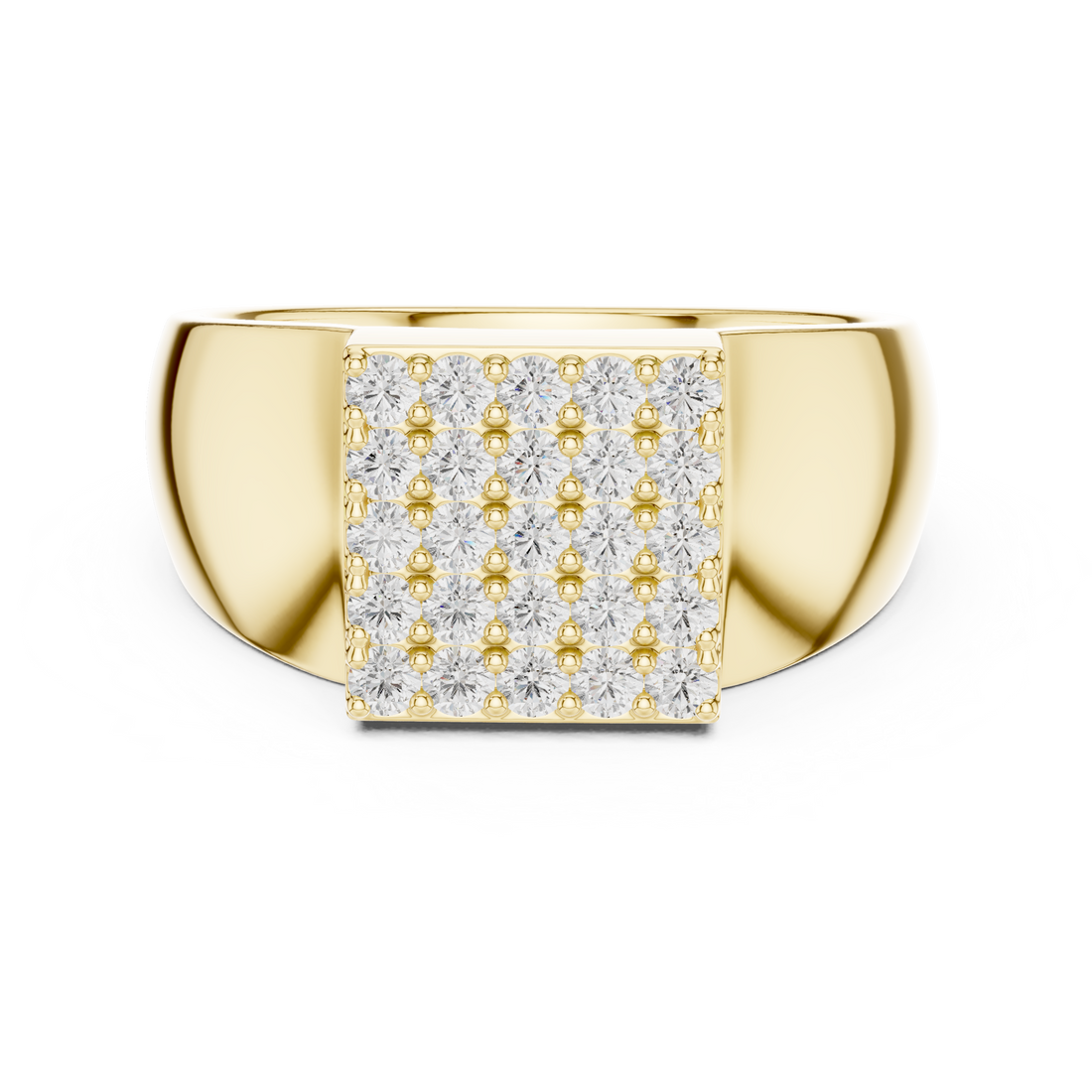 Round Cut Diamond Square Pavé Cluster Signet Ring