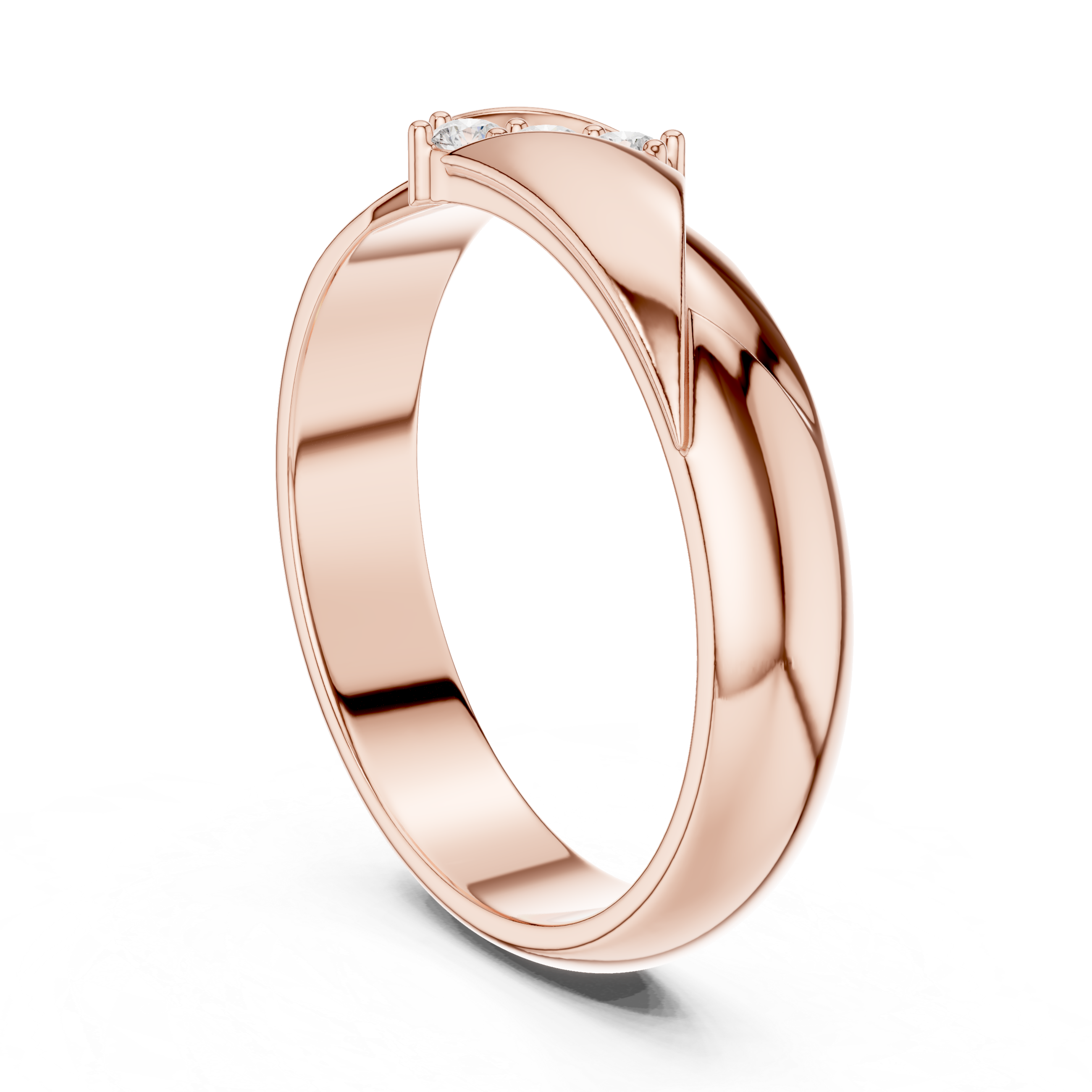 Modern Round Diamond Three Stone Twist Accent Band Ring