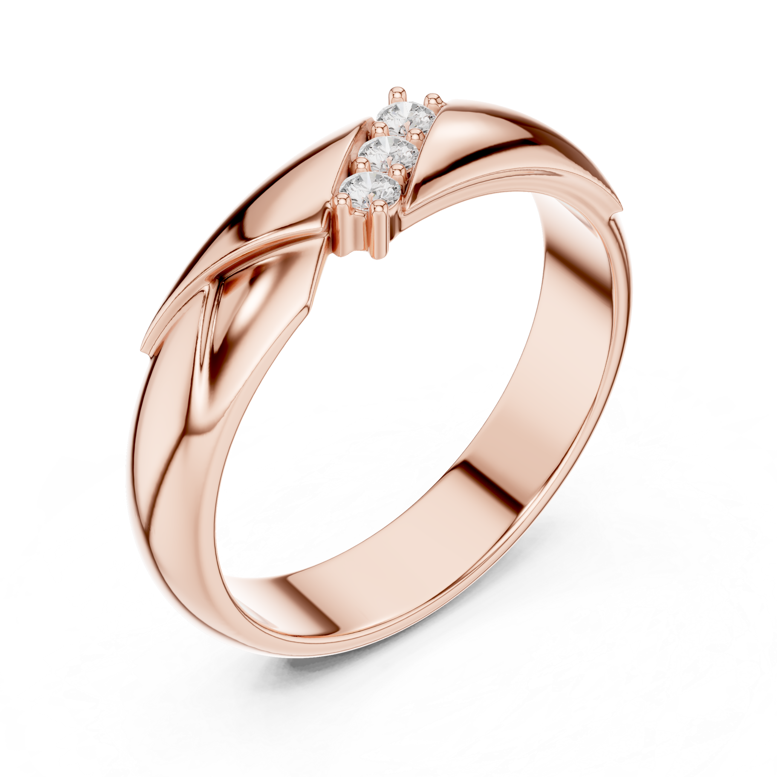Modern Round Diamond Three Stone Twist Accent Band Ring