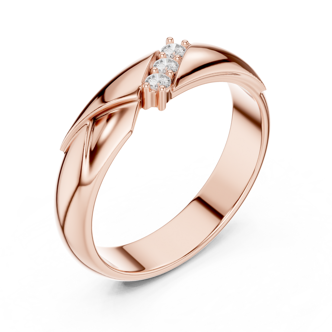 Modern Round Diamond Three Stone Twist Accent Band Ring