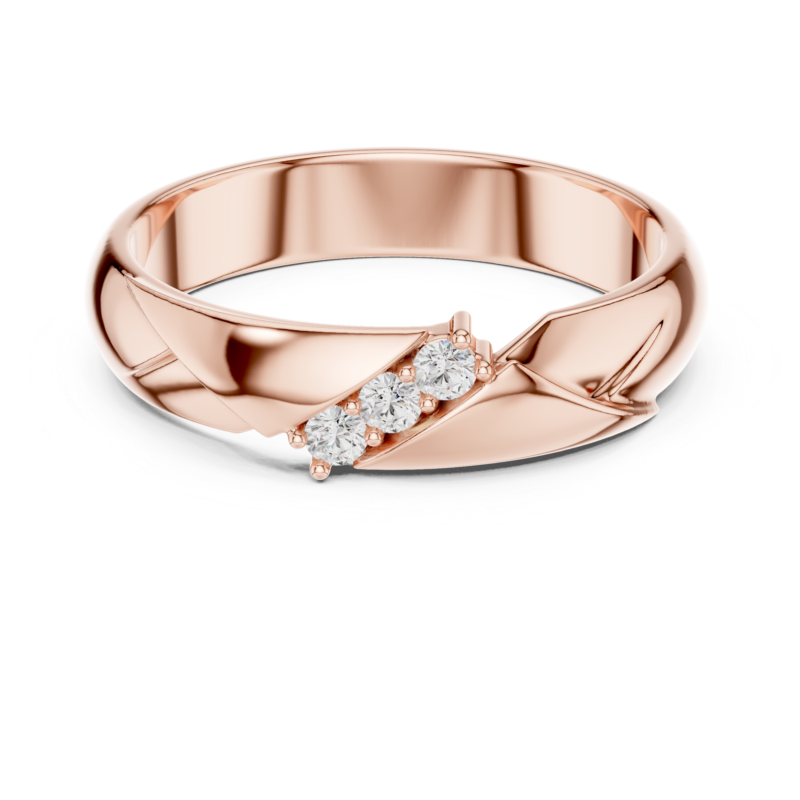 Modern Round Diamond Three Stone Twist Accent Band Ring