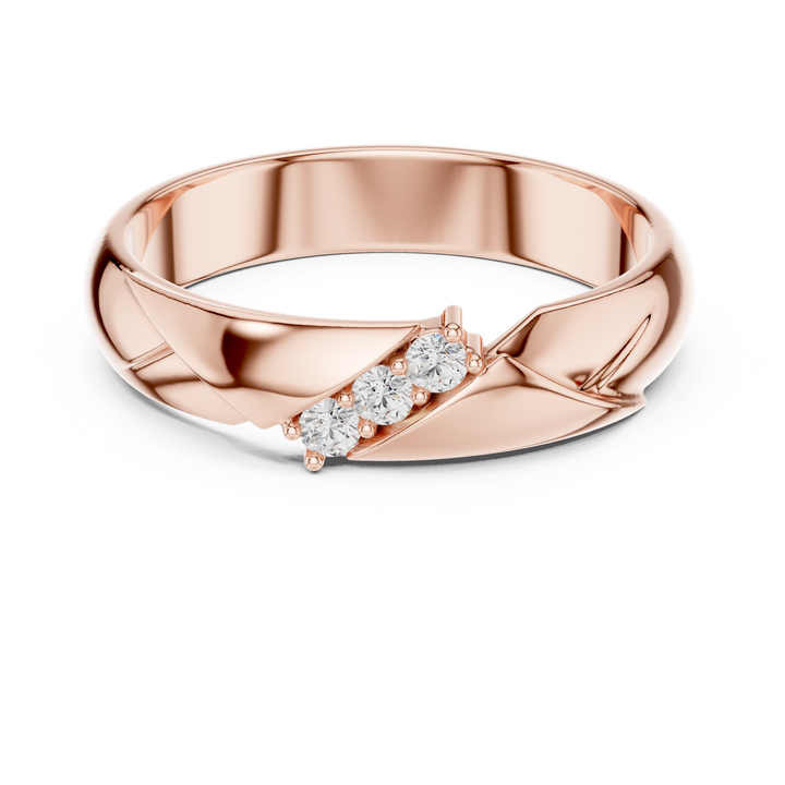 Modern Round Diamond Three Stone Twist Accent Band Ring