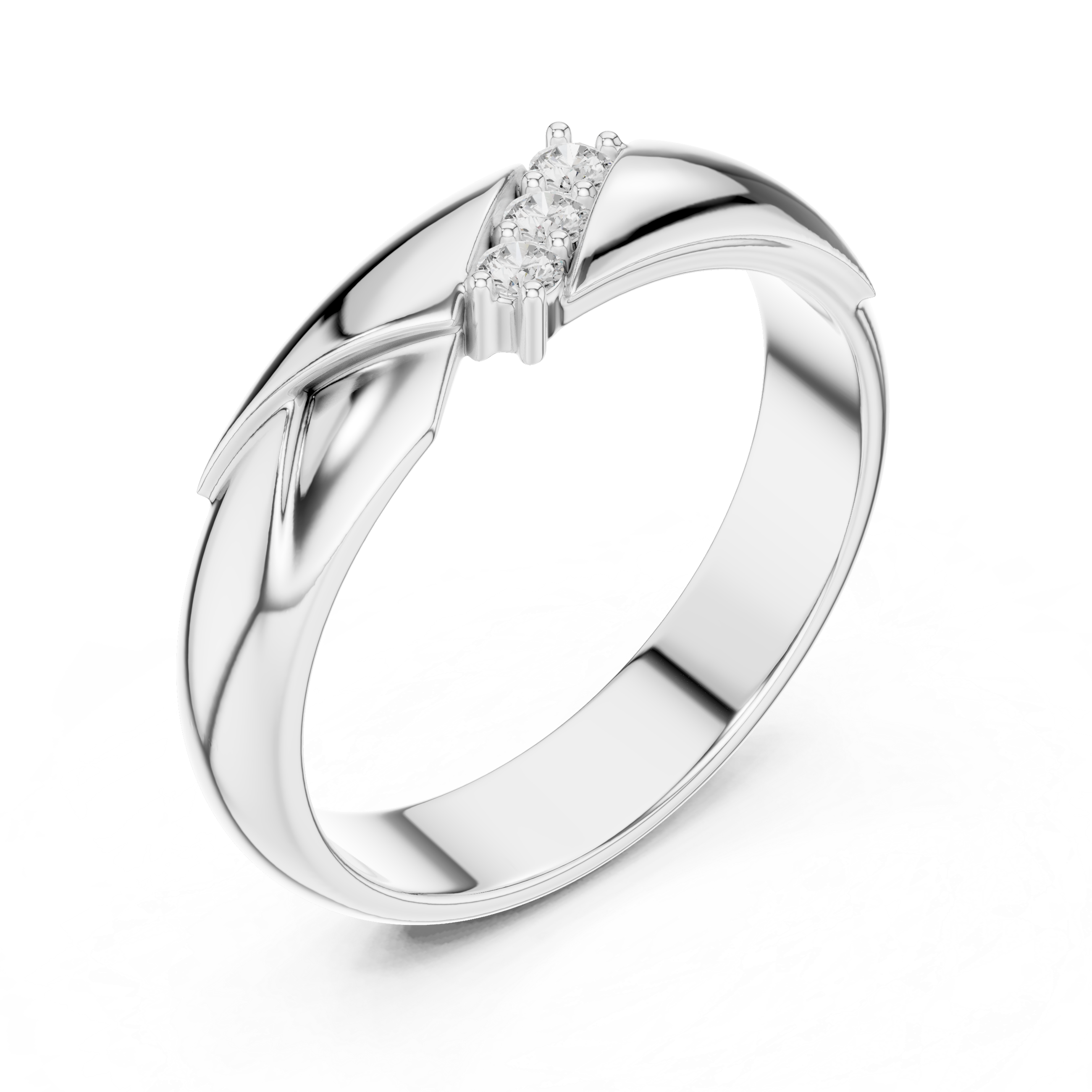 Modern Round Diamond Three Stone Twist Accent Band Ring