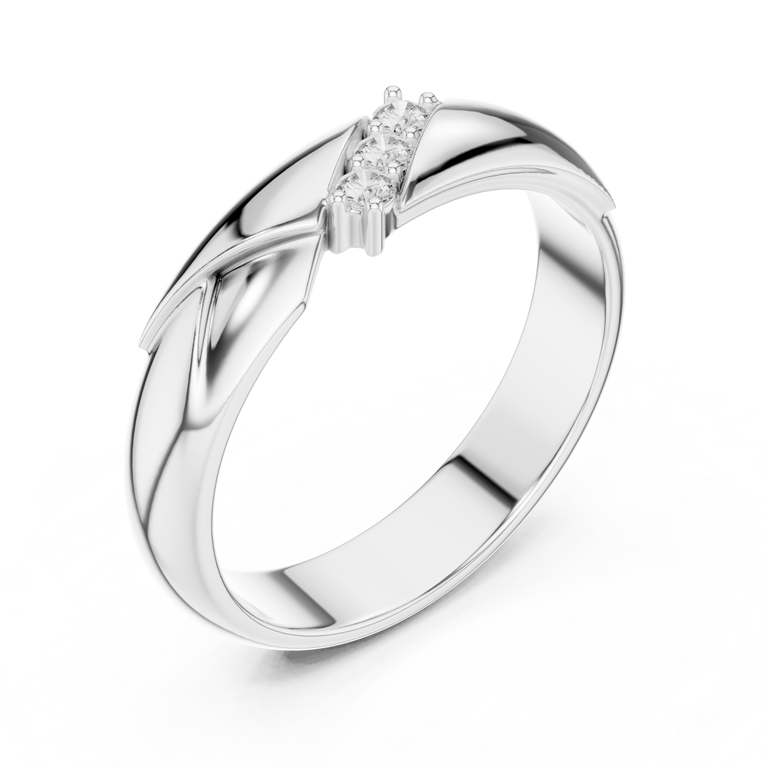 Modern Round Diamond Three Stone Twist Accent Band Ring