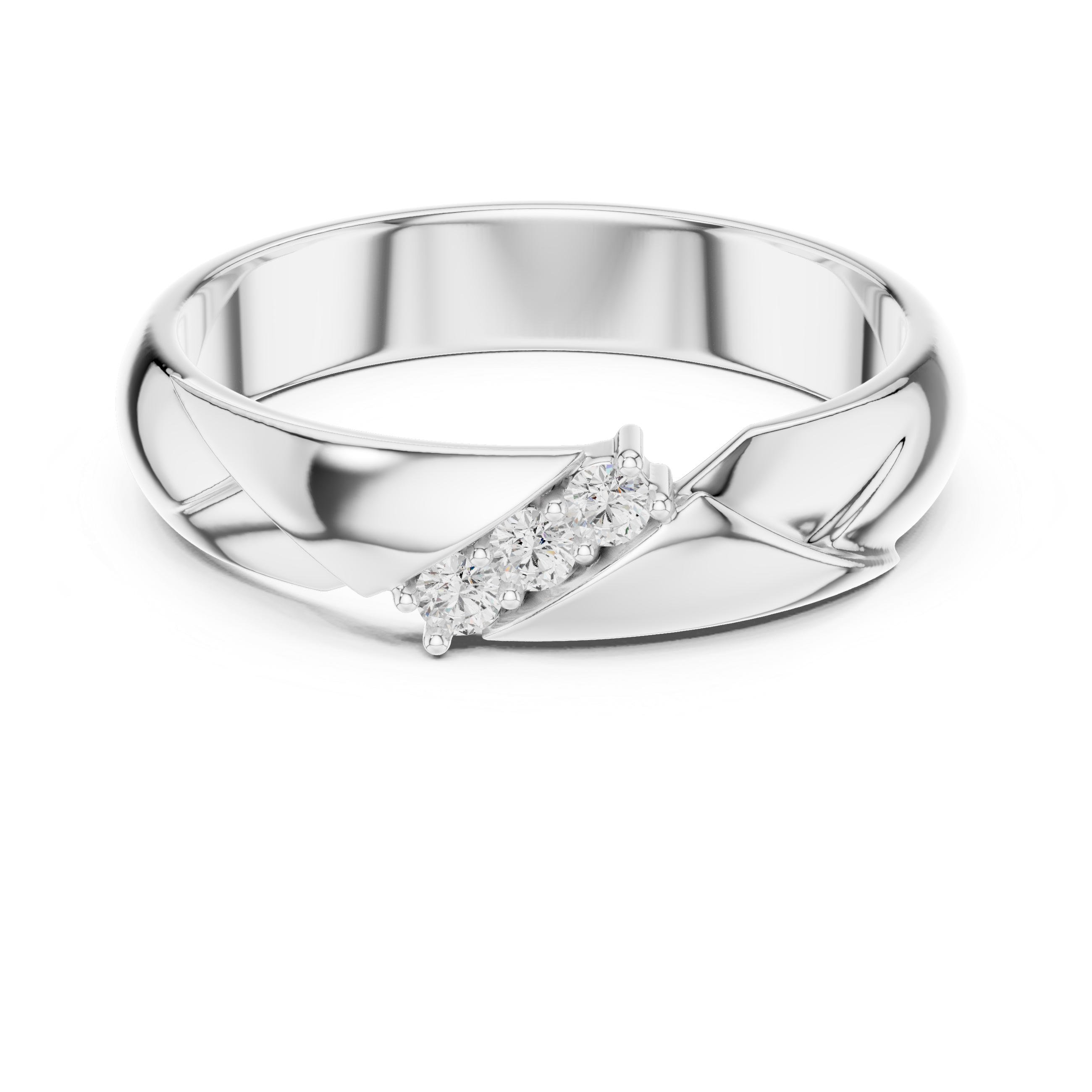 Modern Round Diamond Three Stone Twist Accent Band Ring