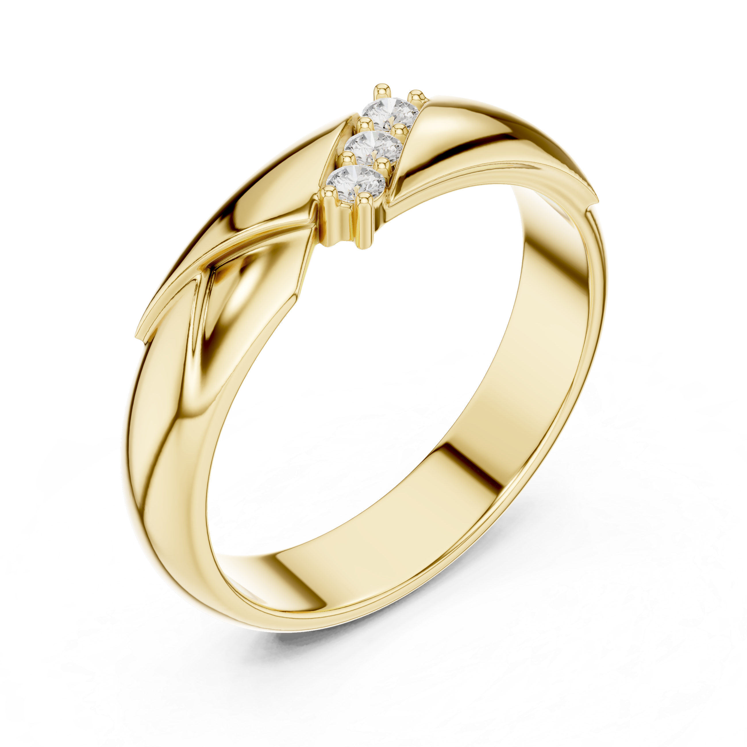 Modern Round Diamond Three Stone Twist Accent Band Ring