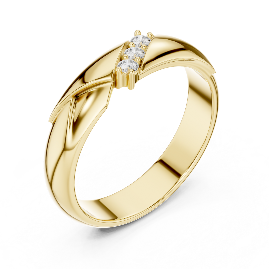 Modern Round Diamond Three Stone Twist Accent Band Ring