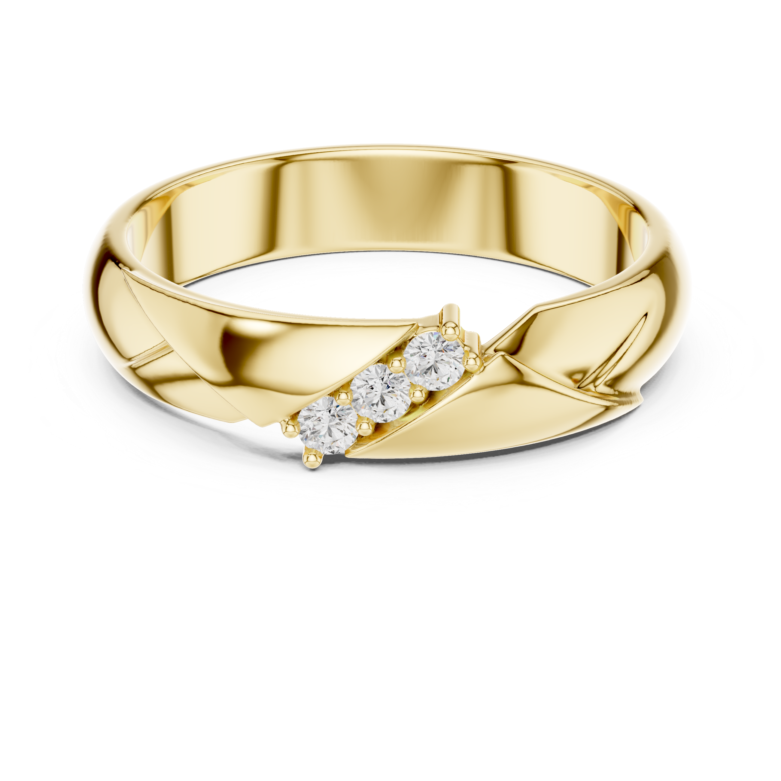 Modern Round Diamond Three Stone Twist Accent Band Ring