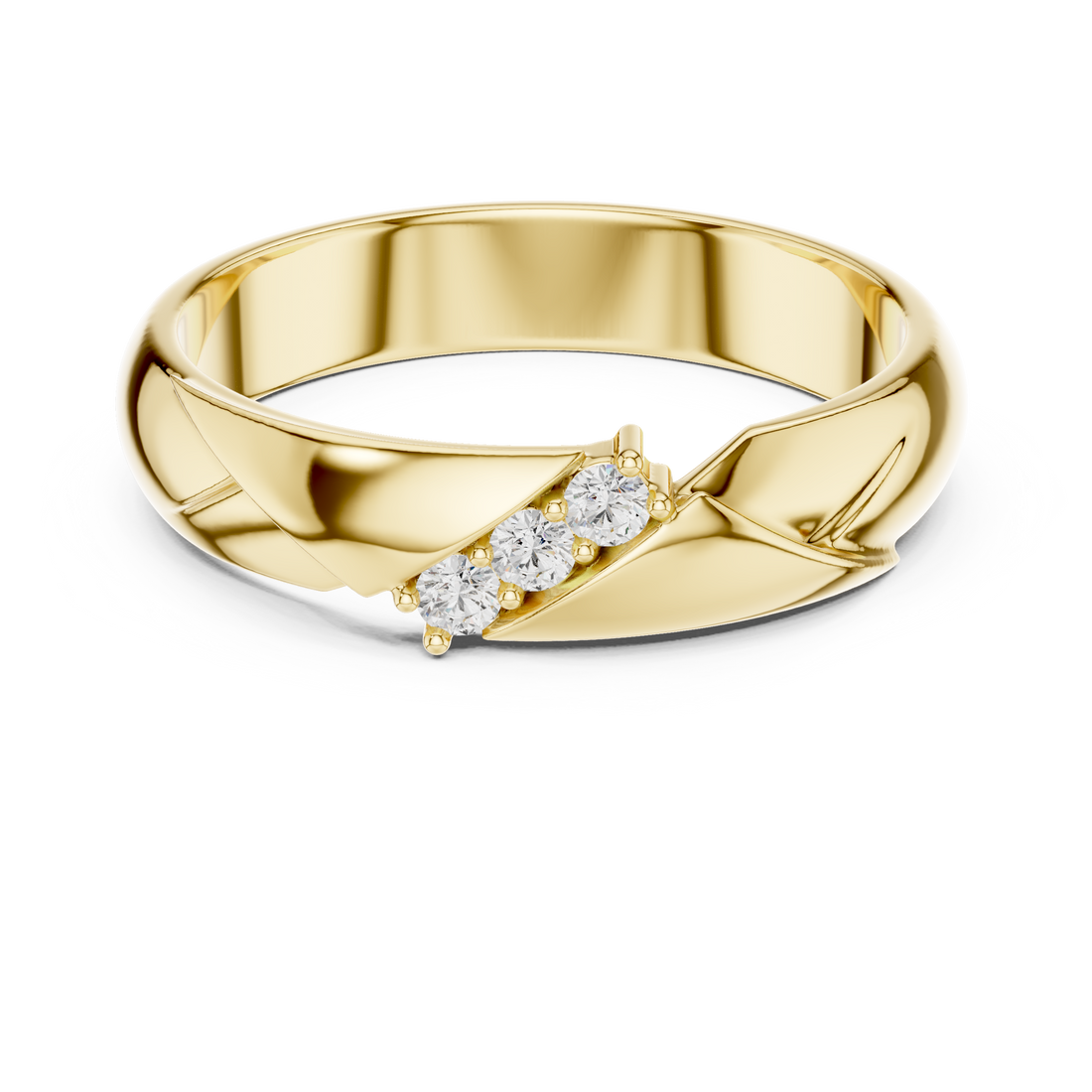 Modern Round Diamond Three Stone Twist Accent Band Ring