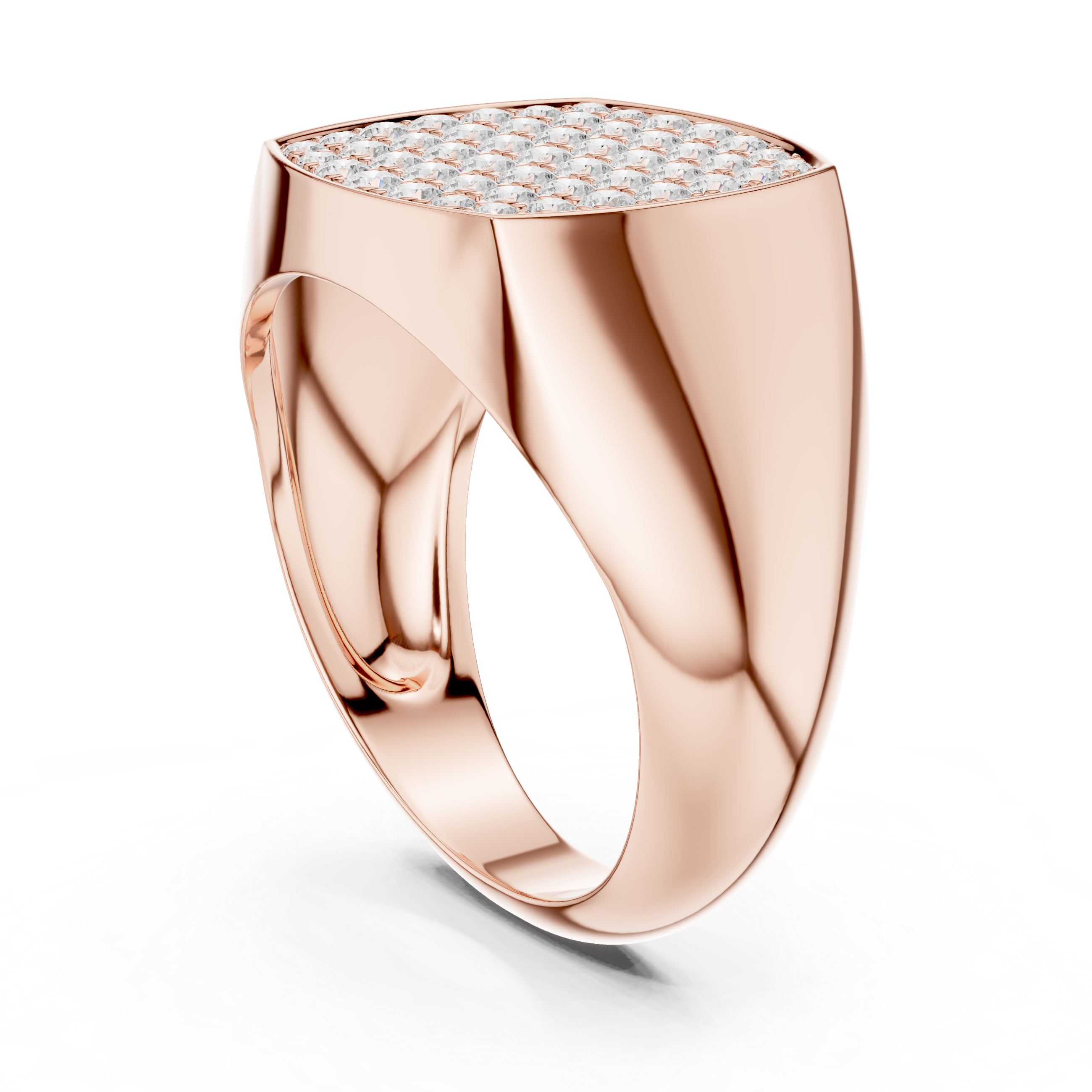Round Cut Diamond Pavé Square Signet Style Ring