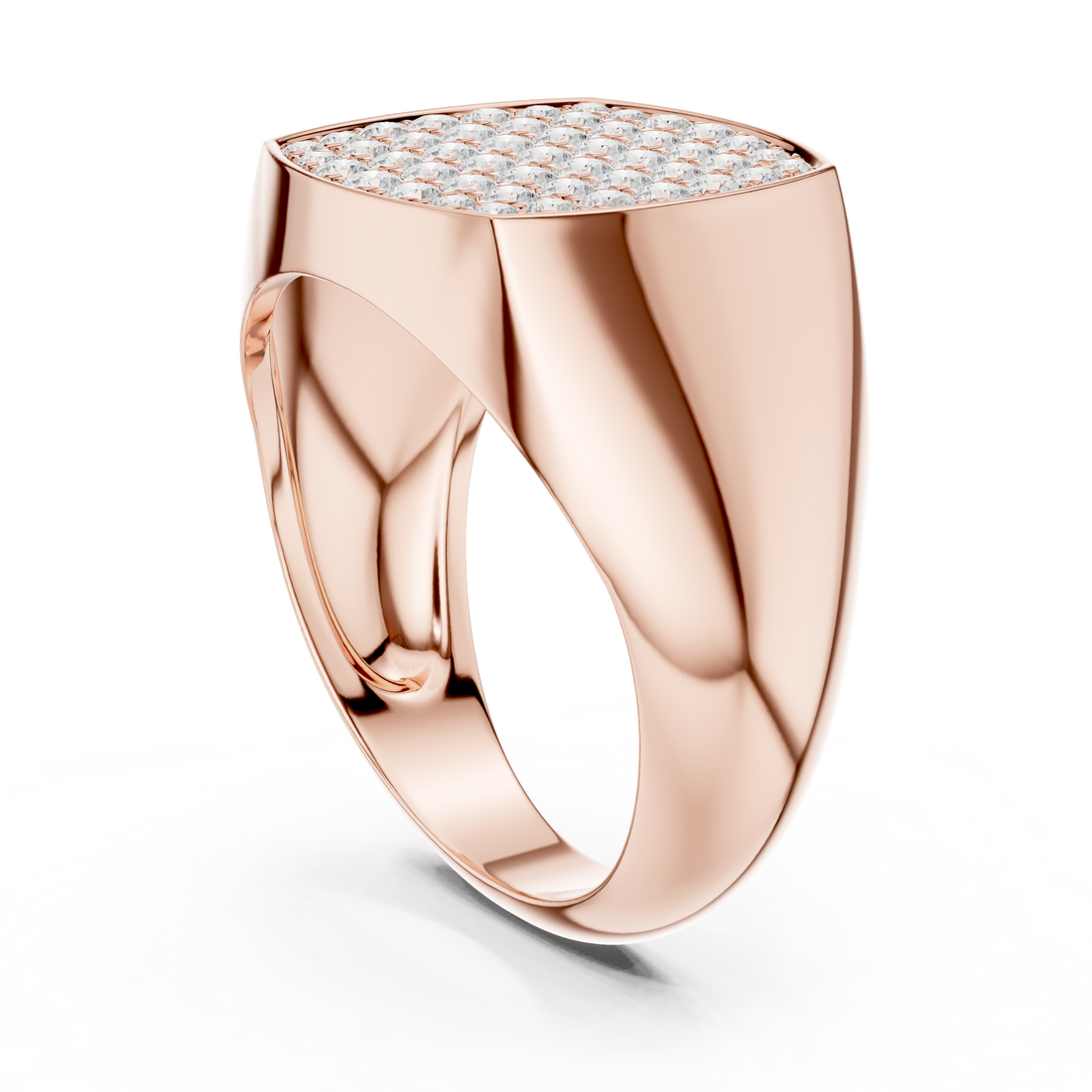 Round Cut Diamond Pavé Square Signet Style Ring