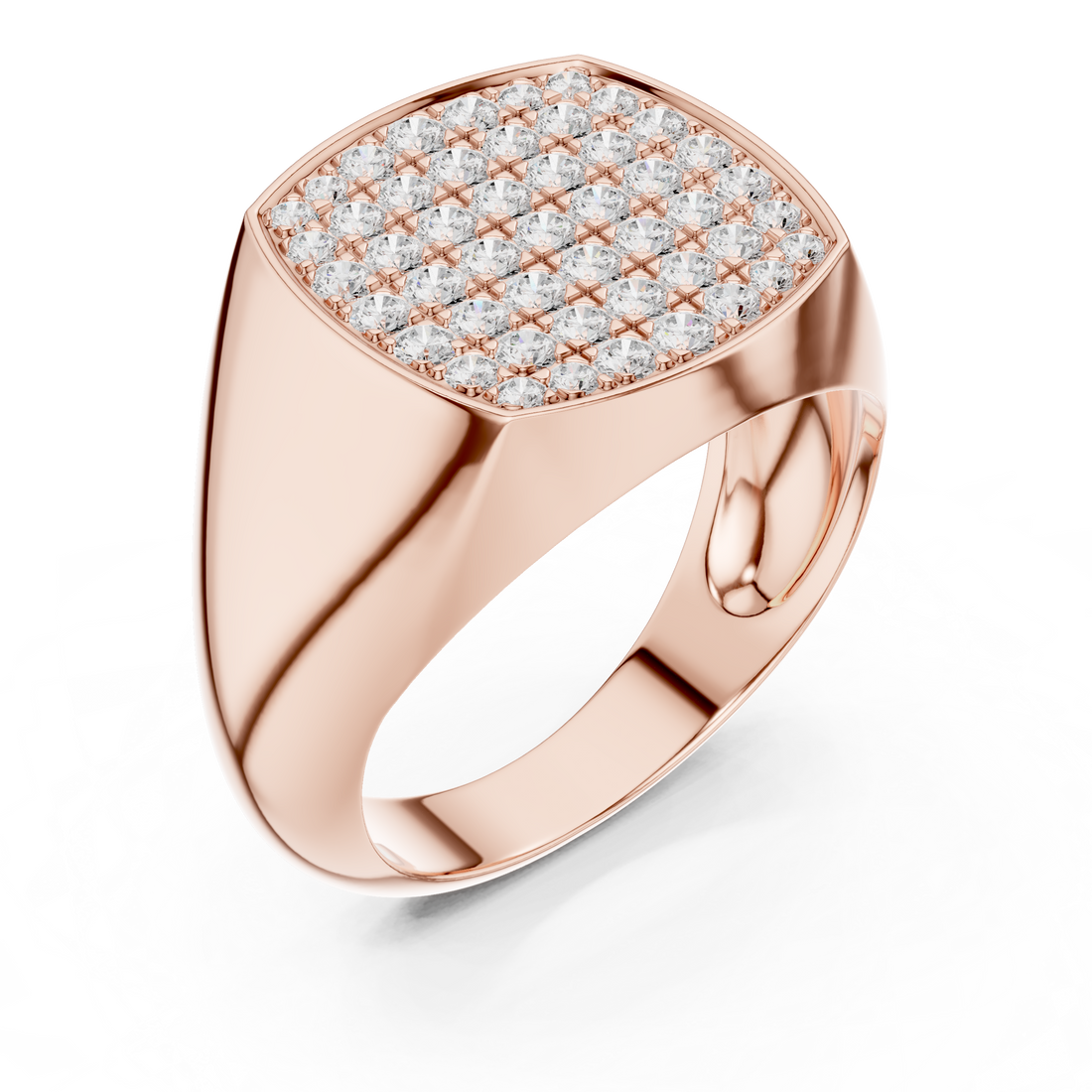 Round Cut Diamond Pavé Square Signet Style Ring