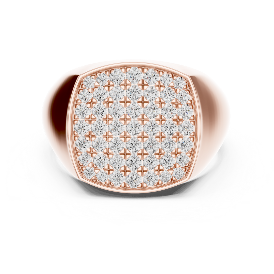 Round Cut Diamond Pavé Square Signet Style Ring