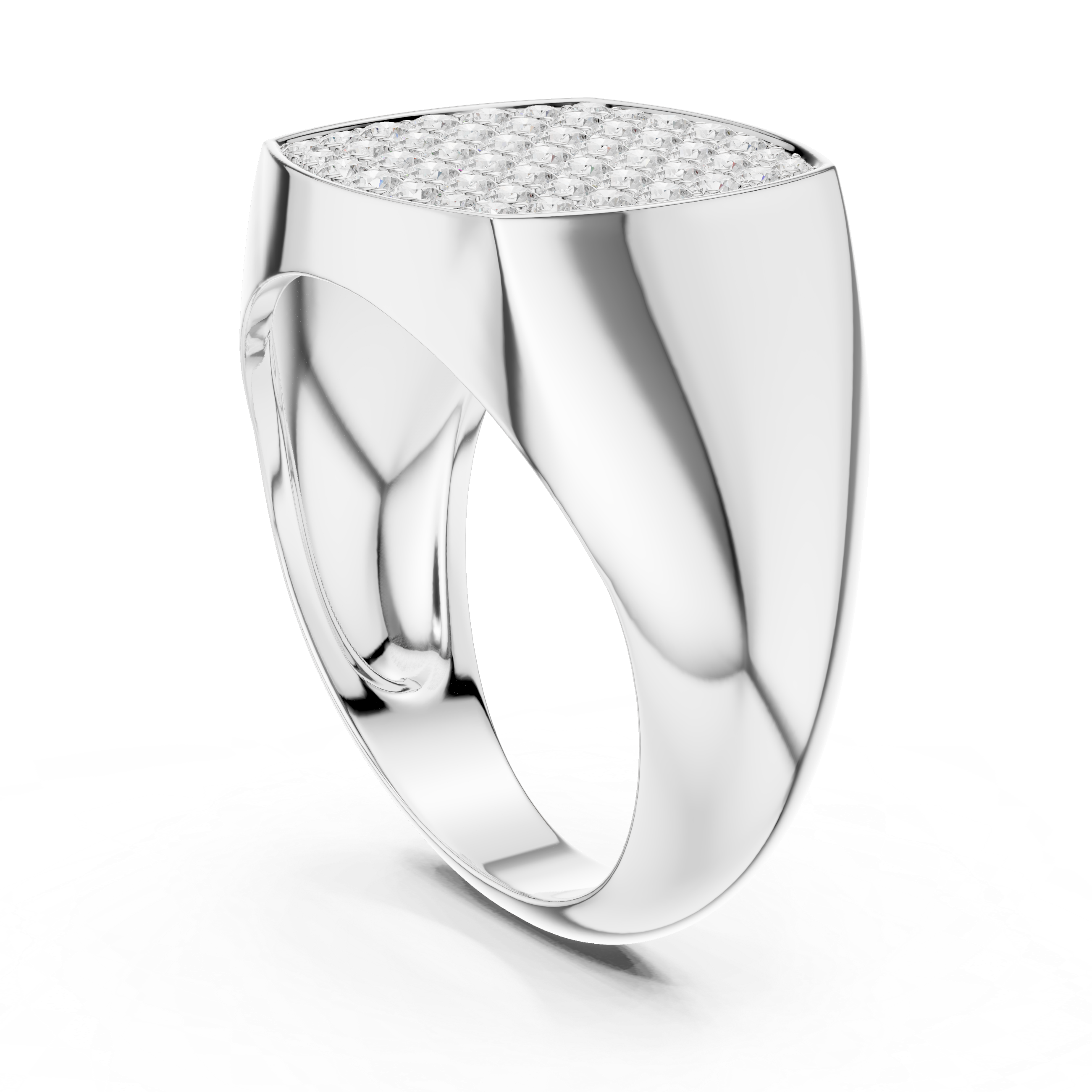 Round Cut Diamond Pavé Square Signet Style Ring