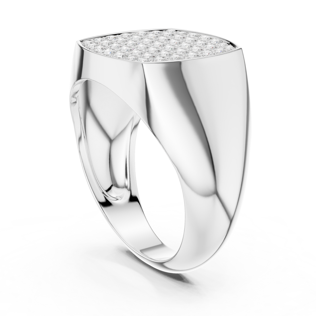 Round Cut Diamond Pavé Square Signet Style Ring
