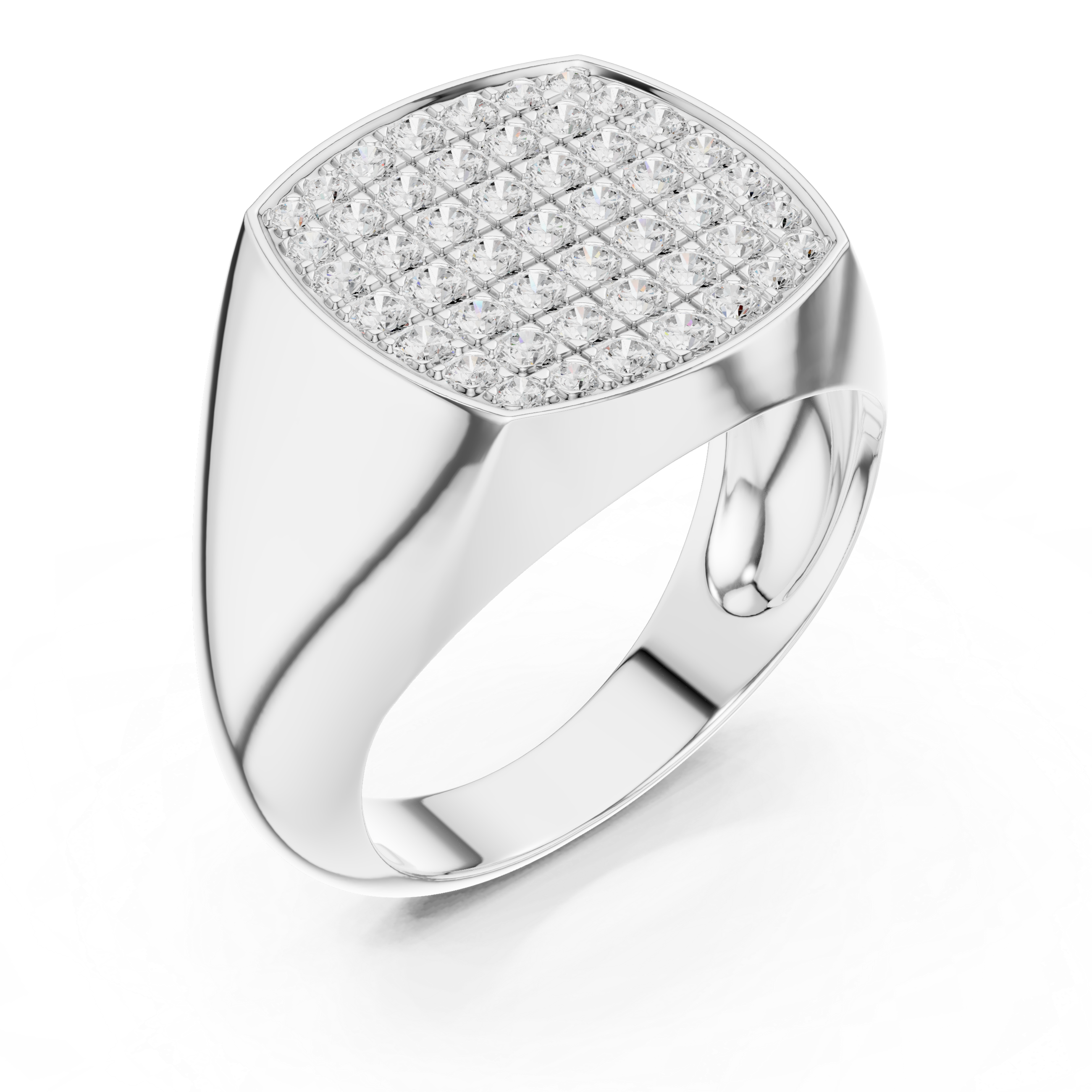 Round Cut Diamond Pavé Square Signet Style Ring