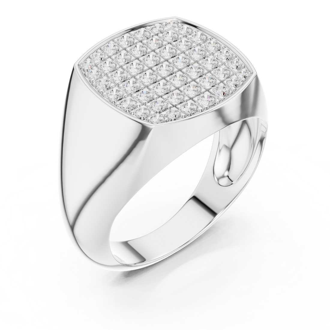 Round Cut Diamond Pavé Square Signet Style Ring