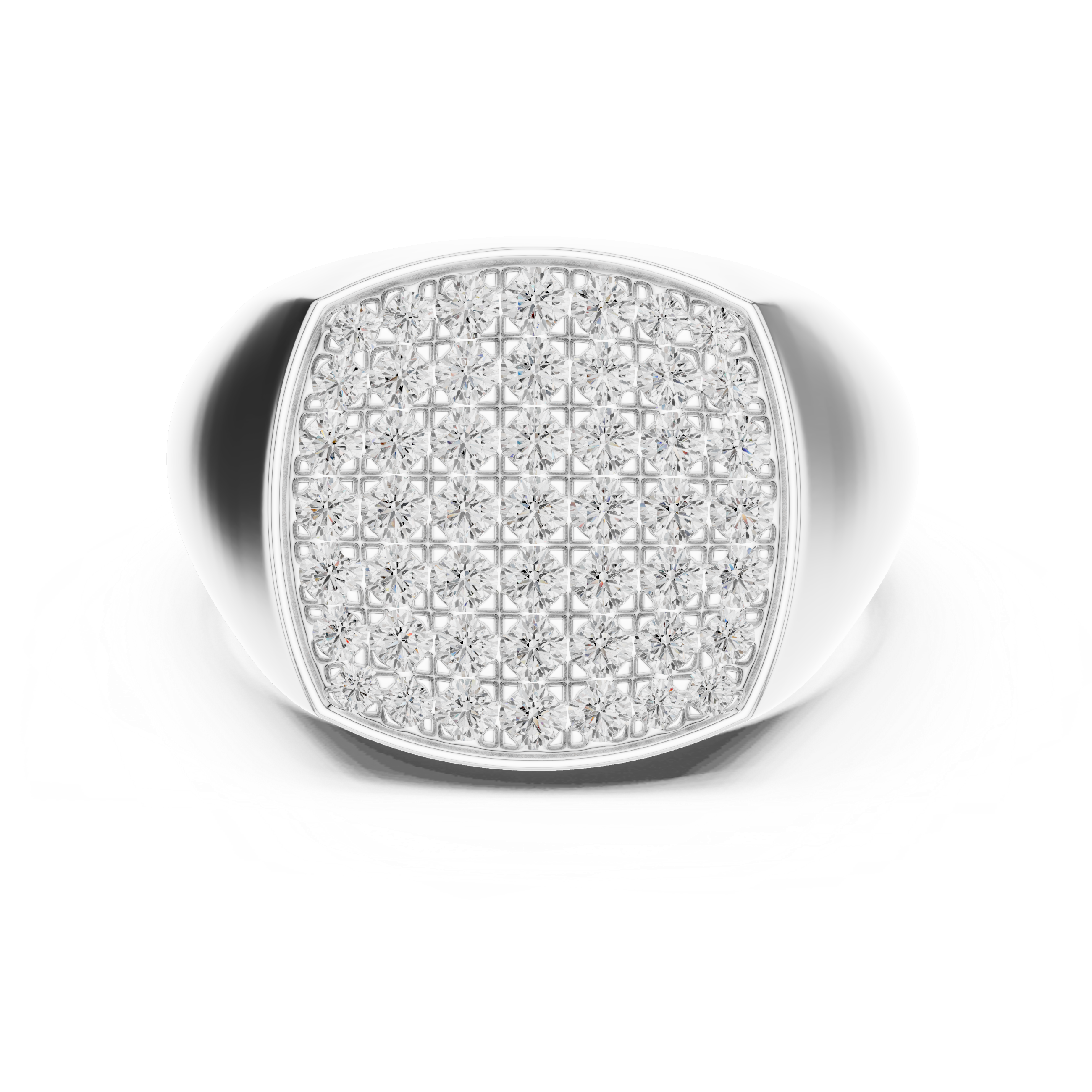 Round Cut Diamond Pavé Square Signet Style Ring