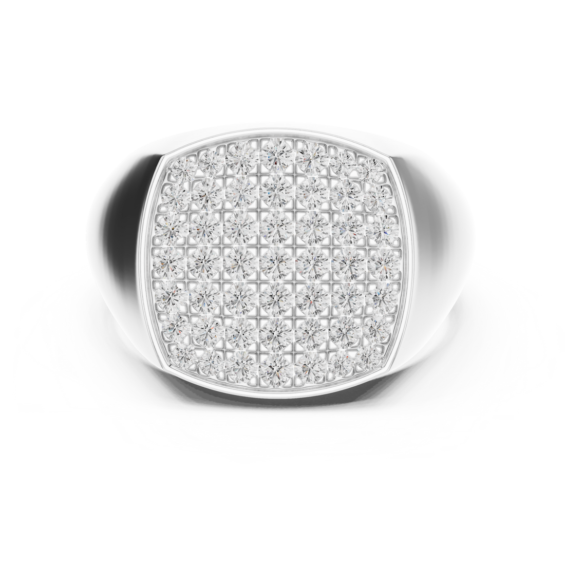 Round Cut Diamond Pavé Square Signet Style Ring