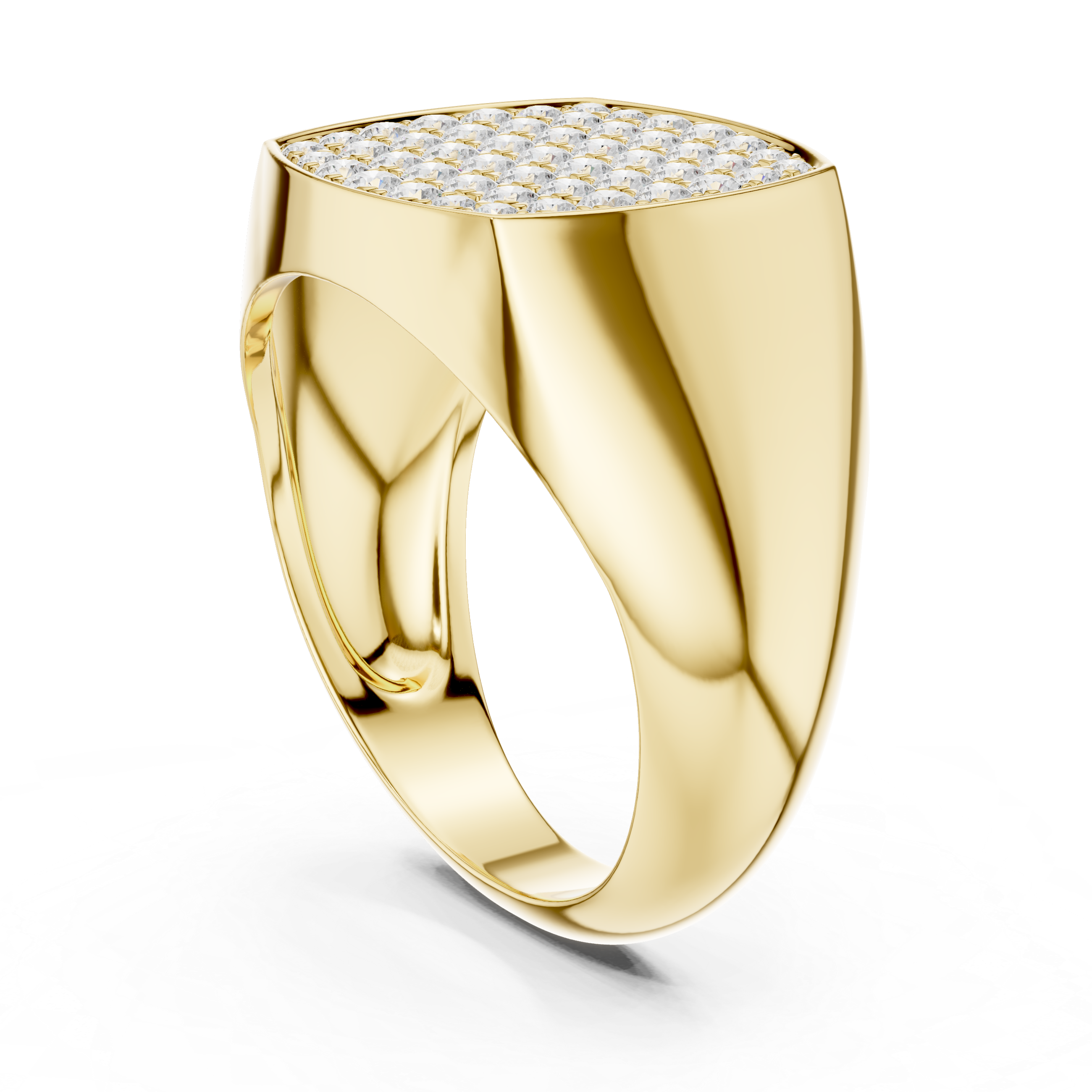 Round Cut Diamond Pavé Square Signet Style Ring