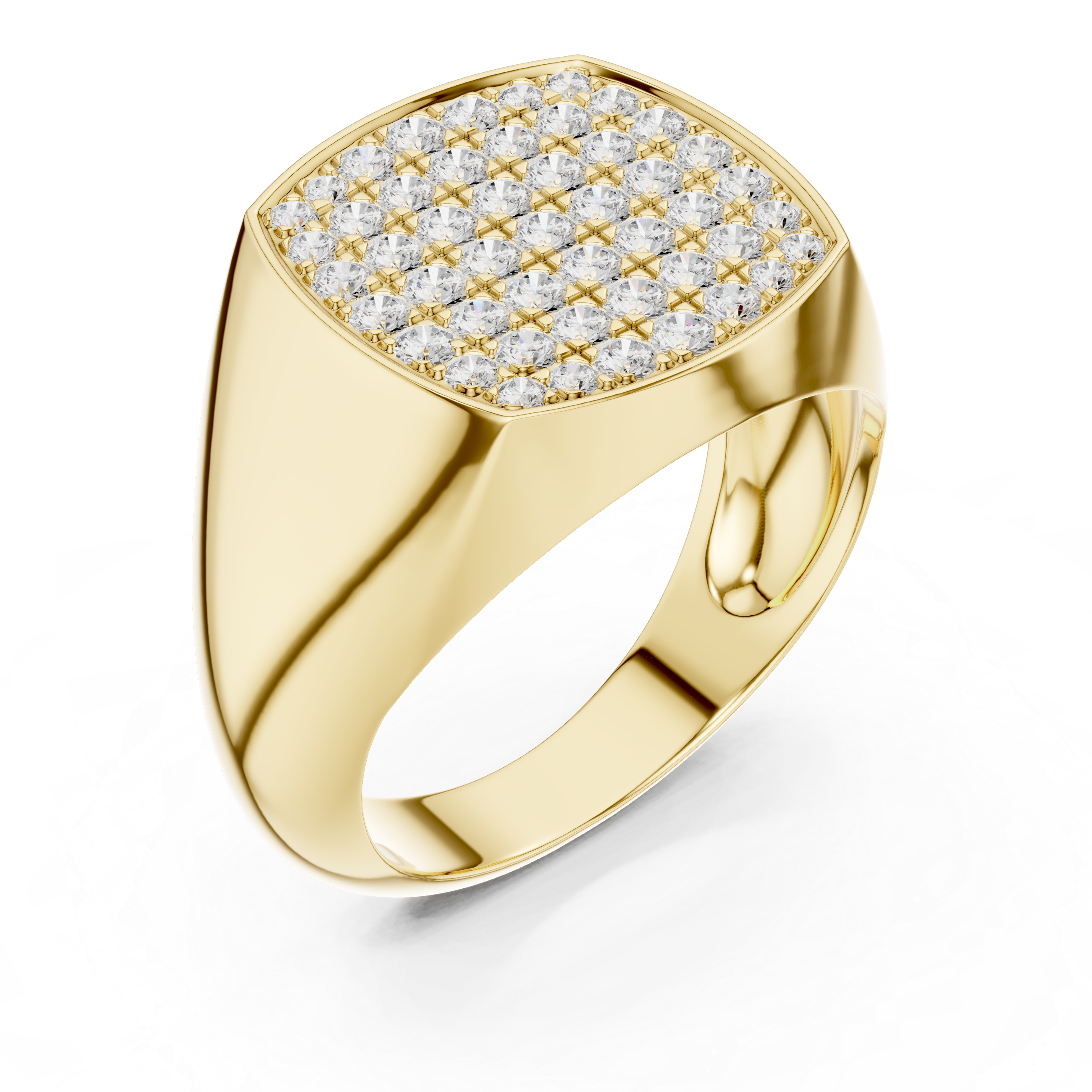 Round Cut Diamond Pavé Square Signet Style Ring