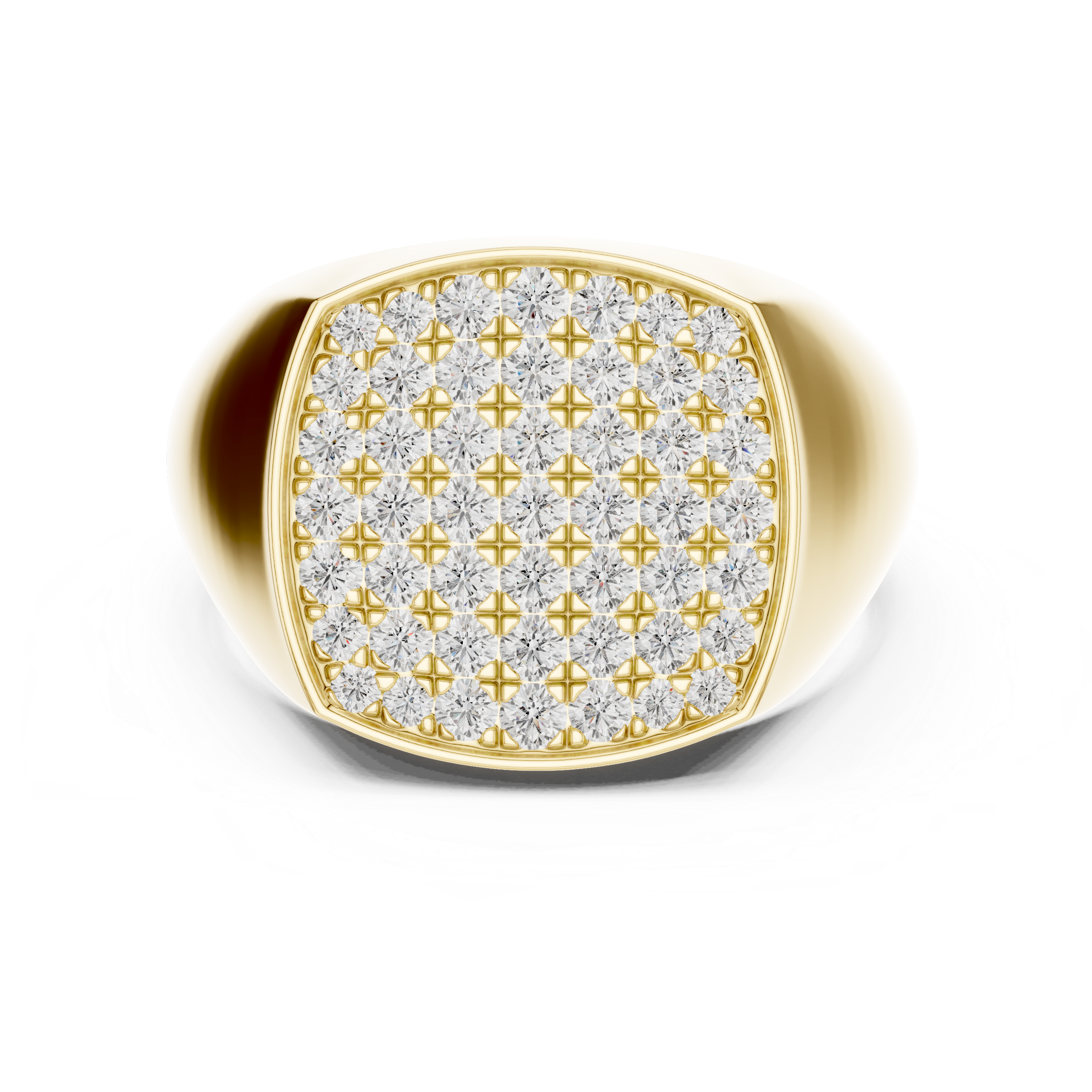 Round Cut Diamond Pavé Square Signet Style Ring