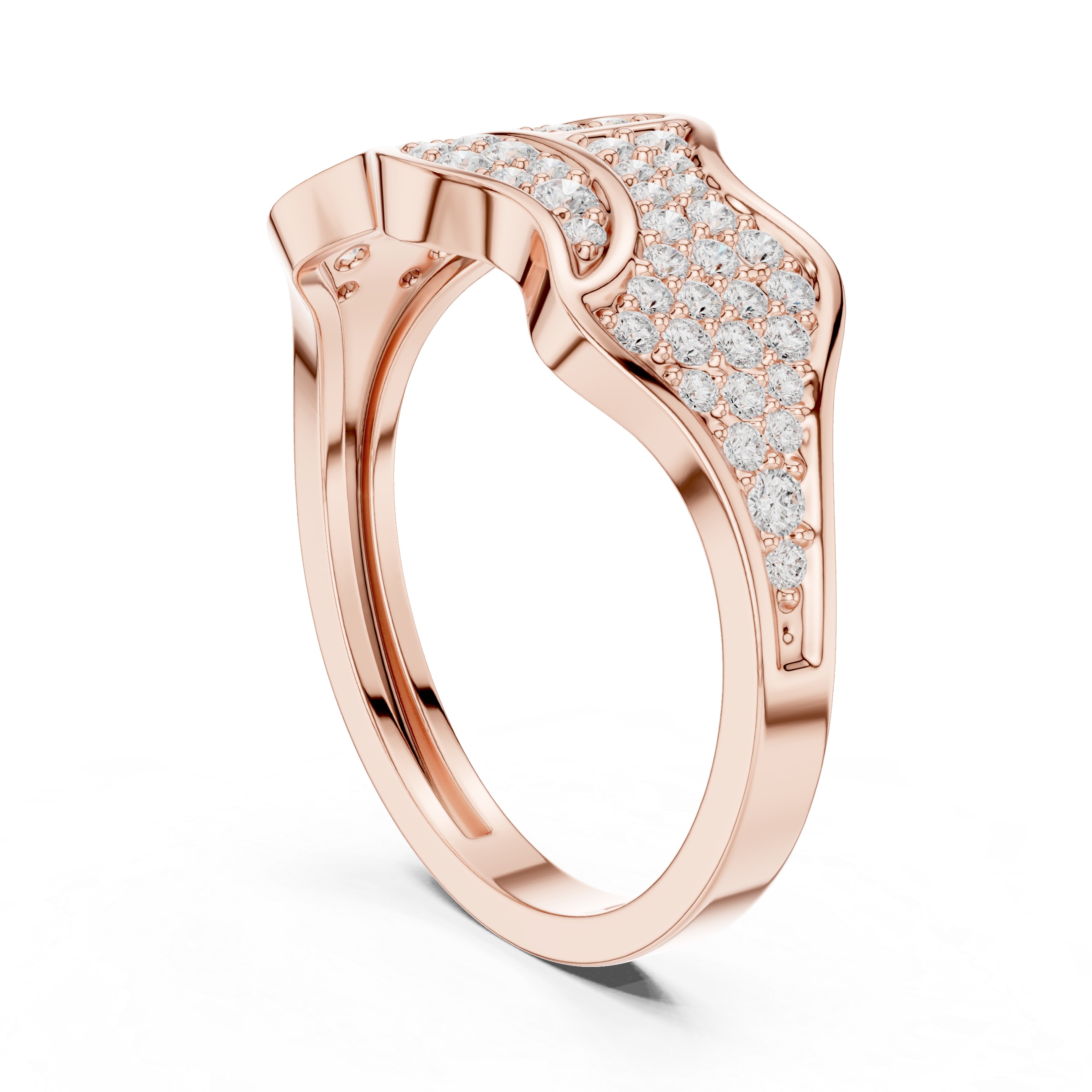 Round Cut Diamond Multi Row Pavé Wave Design Band with Split Pattern