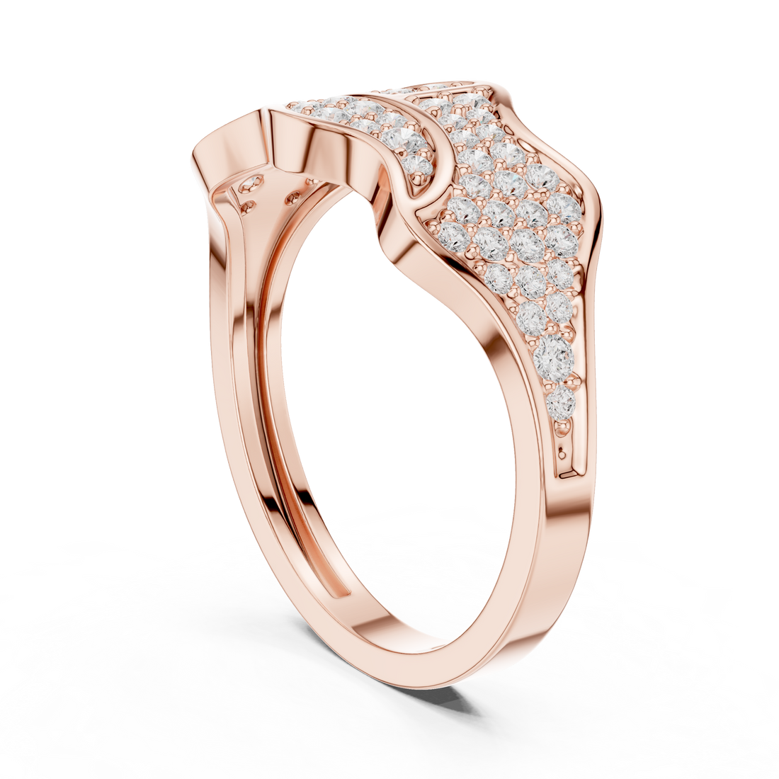 Round Cut Diamond Multi Row Pavé Wave Design Band with Split Pattern