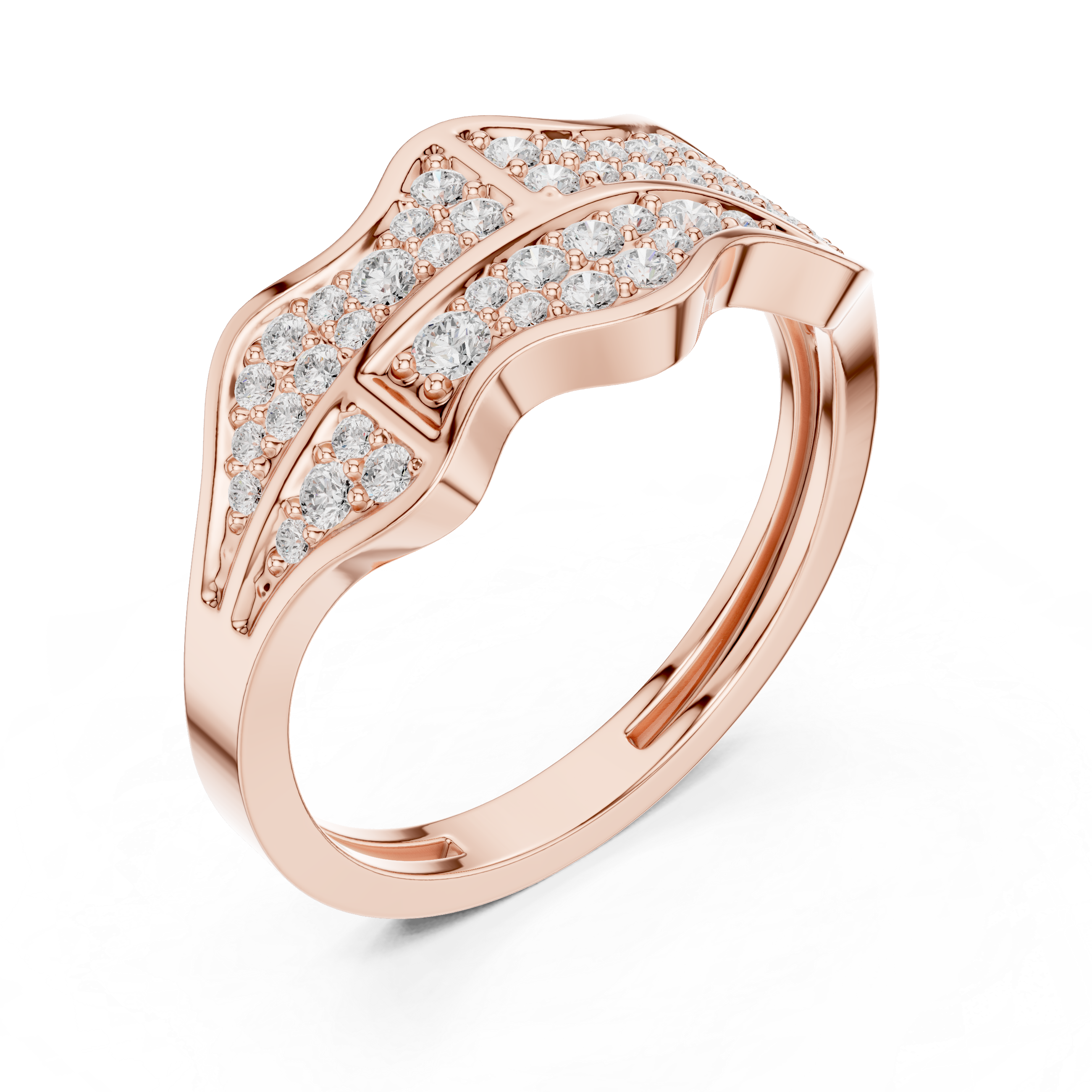 Round Cut Diamond Multi Row Pavé Wave Design Band with Split Pattern