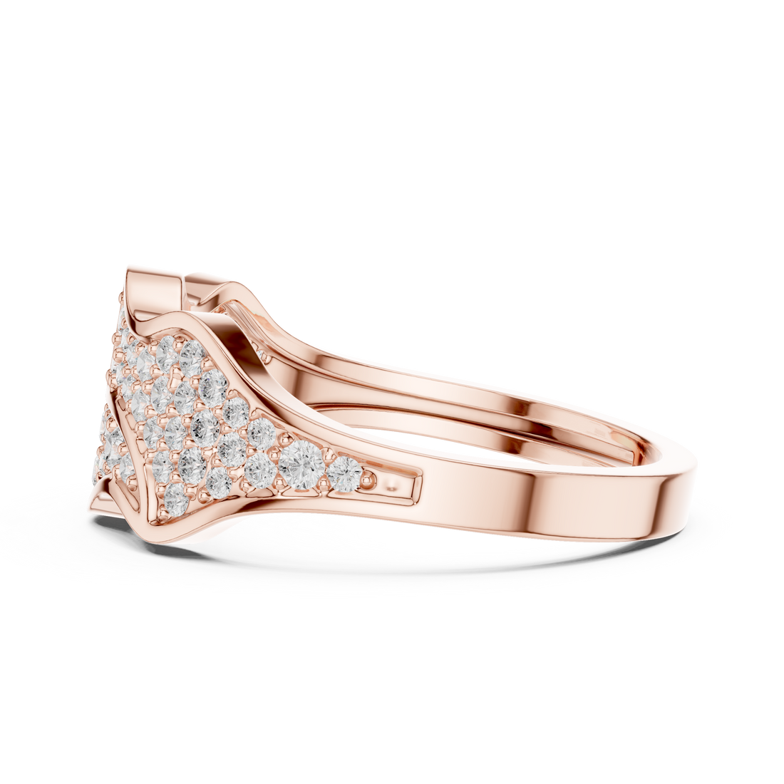 Round Cut Diamond Multi Row Pavé Wave Design Band with Split Pattern