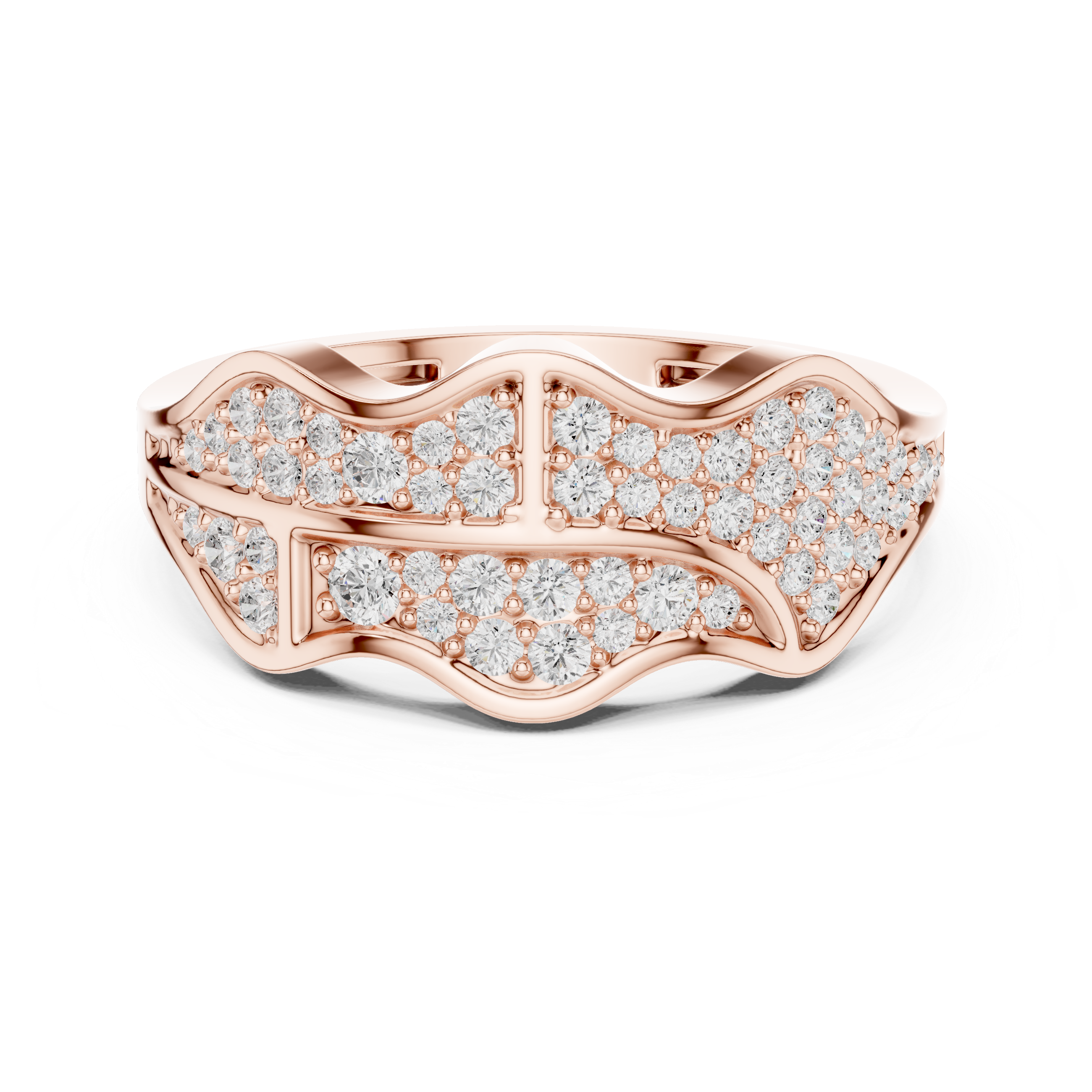 Round Cut Diamond Multi Row Pavé Wave Design Band with Split Pattern