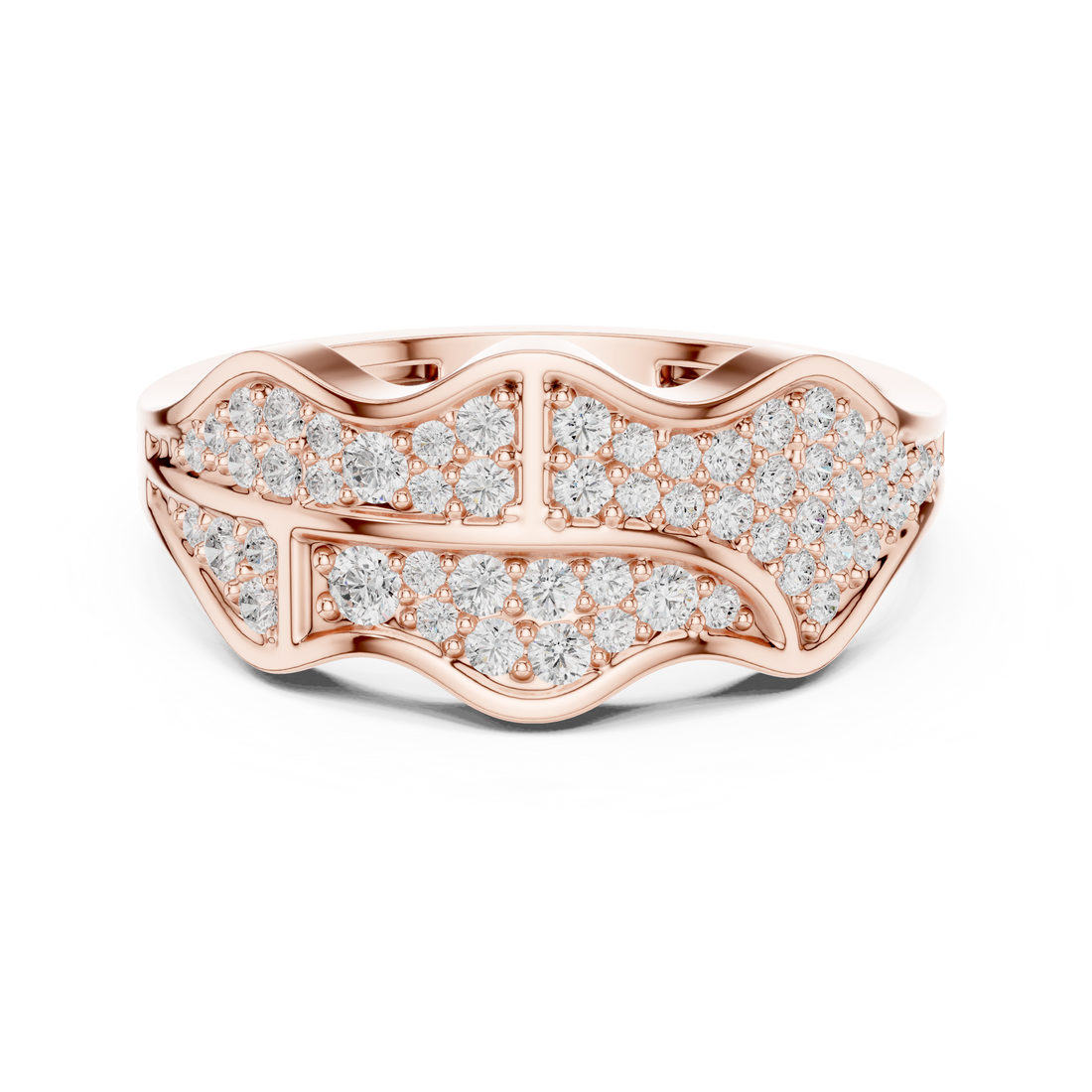 Round Cut Diamond Multi Row Pavé Wave Design Band with Split Pattern