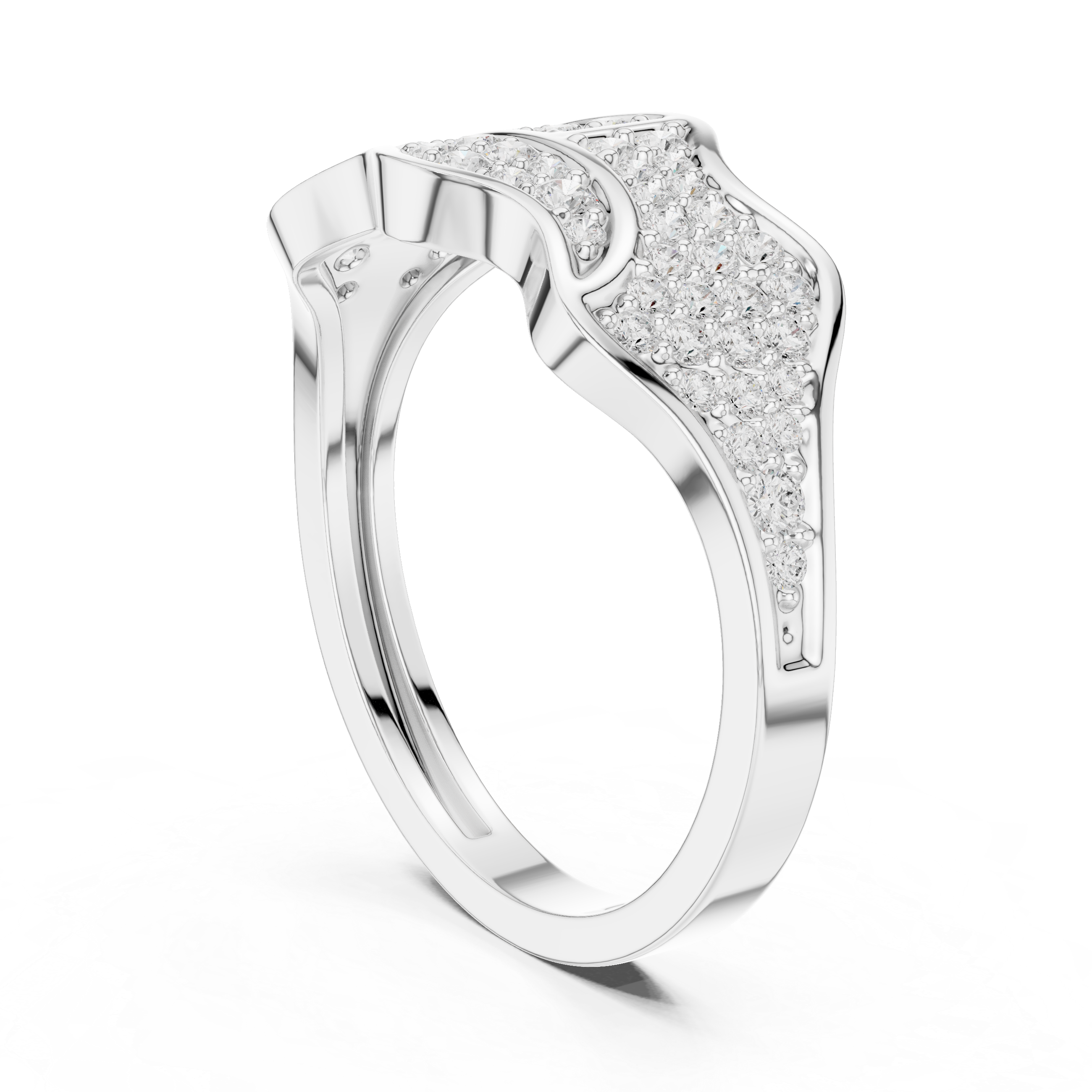Round Cut Diamond Multi Row Pavé Wave Design Band with Split Pattern