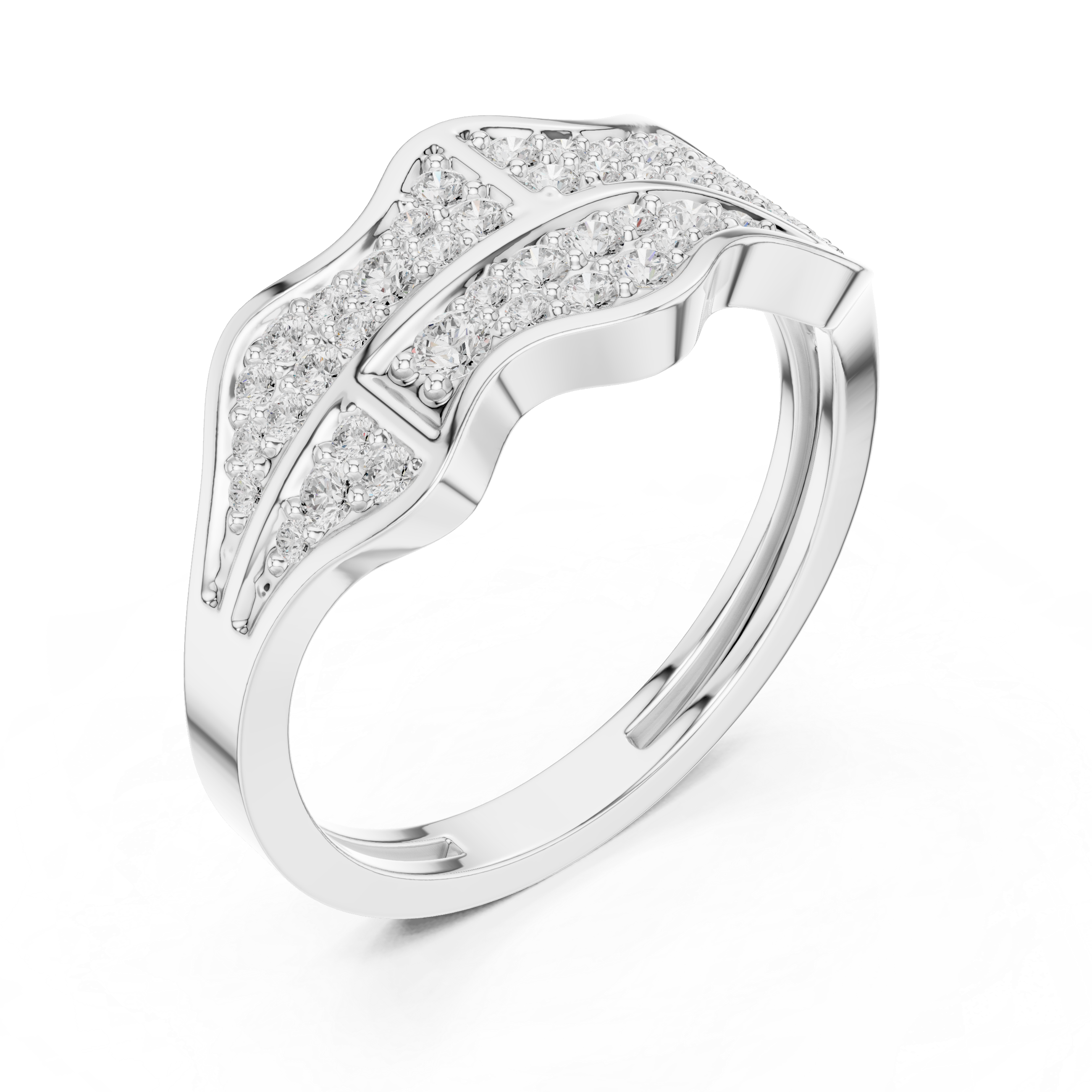 Round Cut Diamond Multi Row Pavé Wave Design Band with Split Pattern