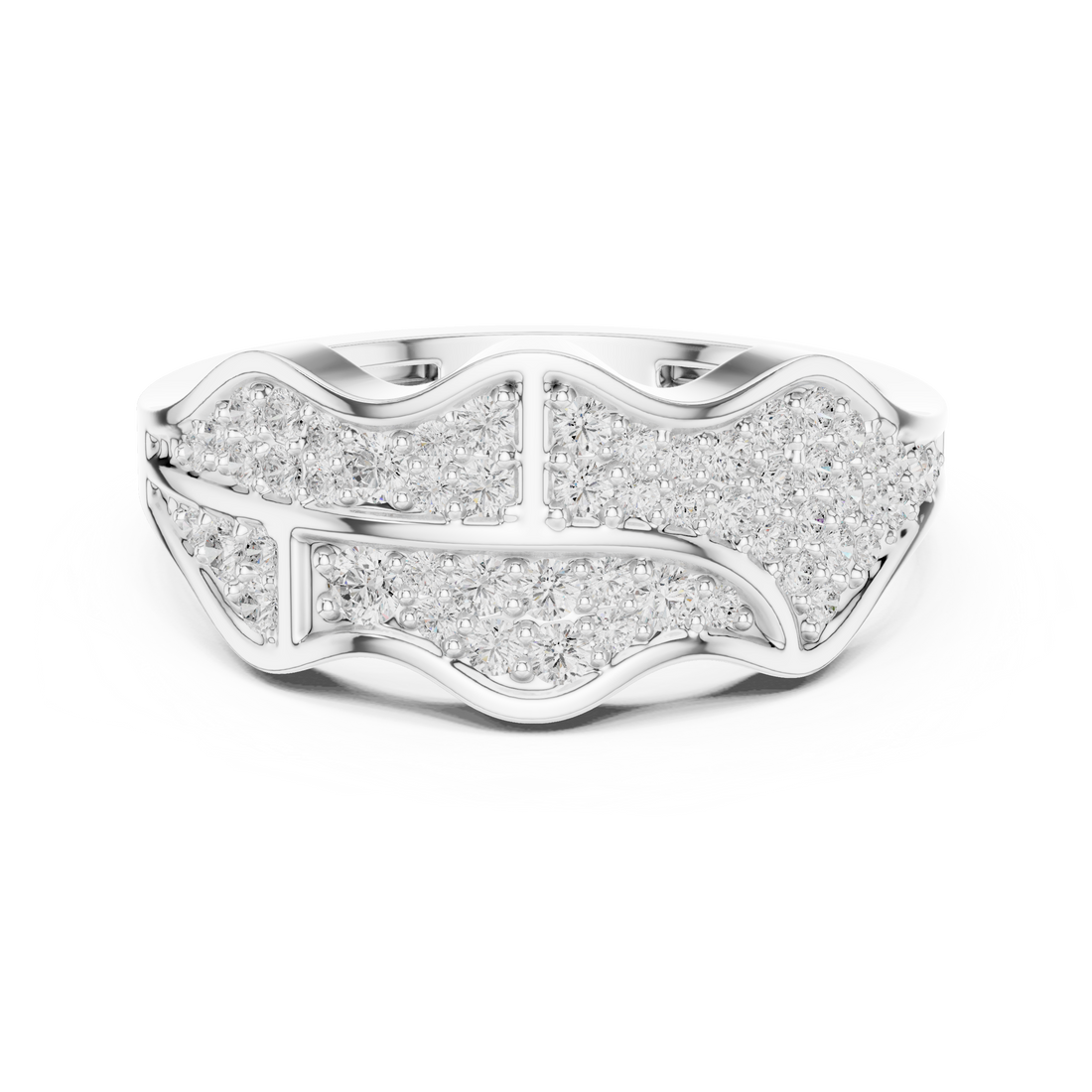 Round Cut Diamond Multi Row Pavé Wave Design Band with Split Pattern