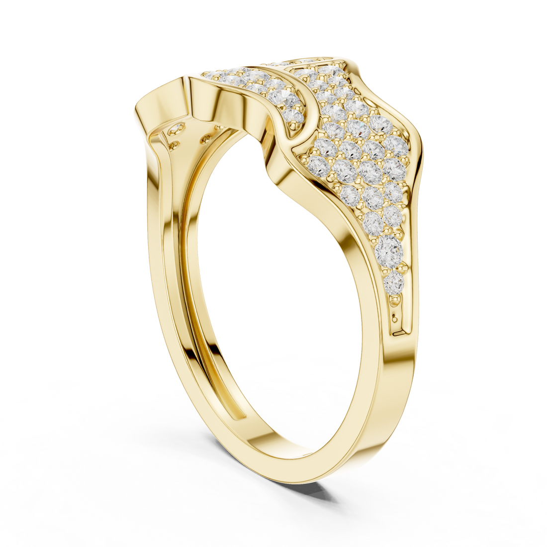 Round Cut Diamond Multi Row Pavé Wave Design Band with Split Pattern