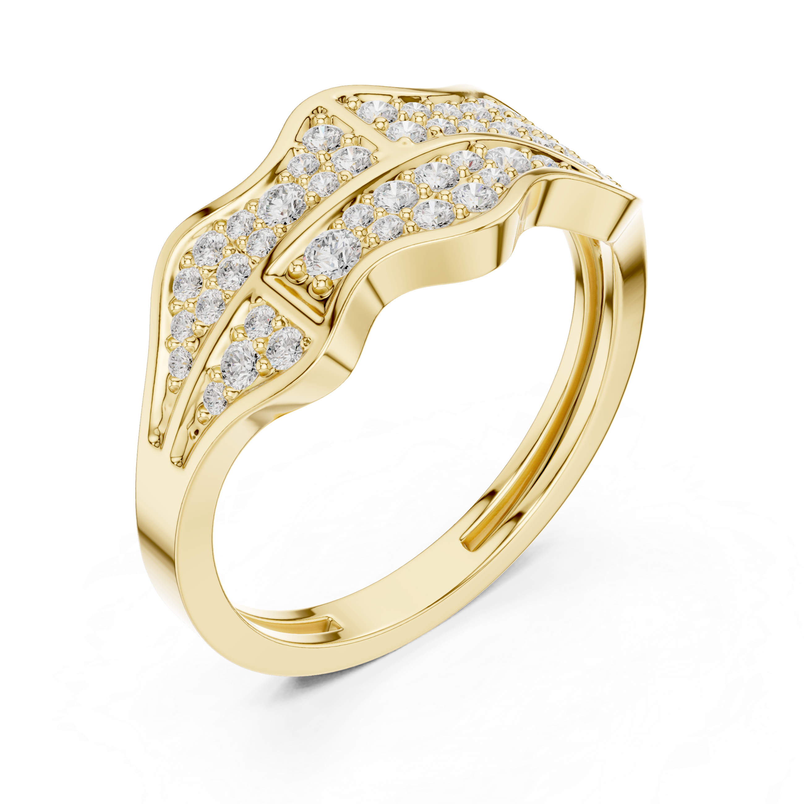 Round Cut Diamond Multi Row Pavé Wave Design Band with Split Pattern