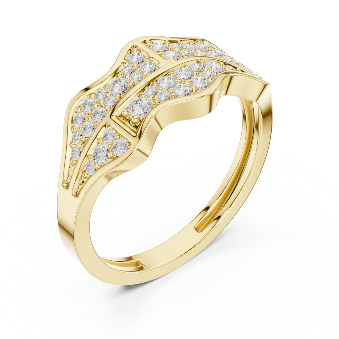 Round Cut Diamond Multi Row Pavé Wave Design Band with Split Pattern