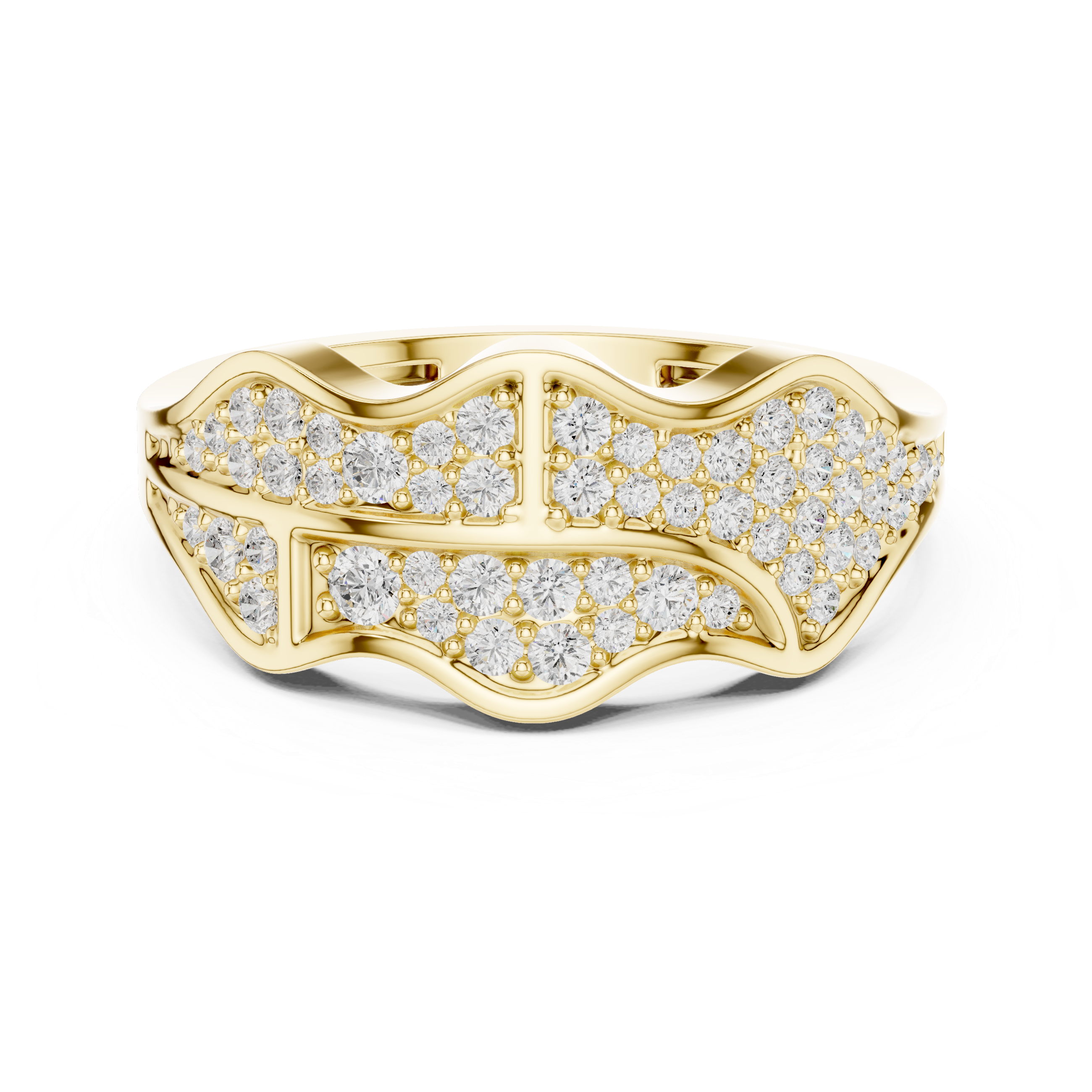 Round Cut Diamond Multi Row Pavé Wave Design Band with Split Pattern
