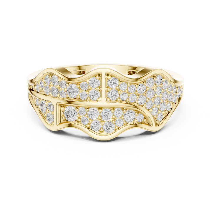 Round Cut Diamond Multi Row Pavé Wave Design Band with Split Pattern