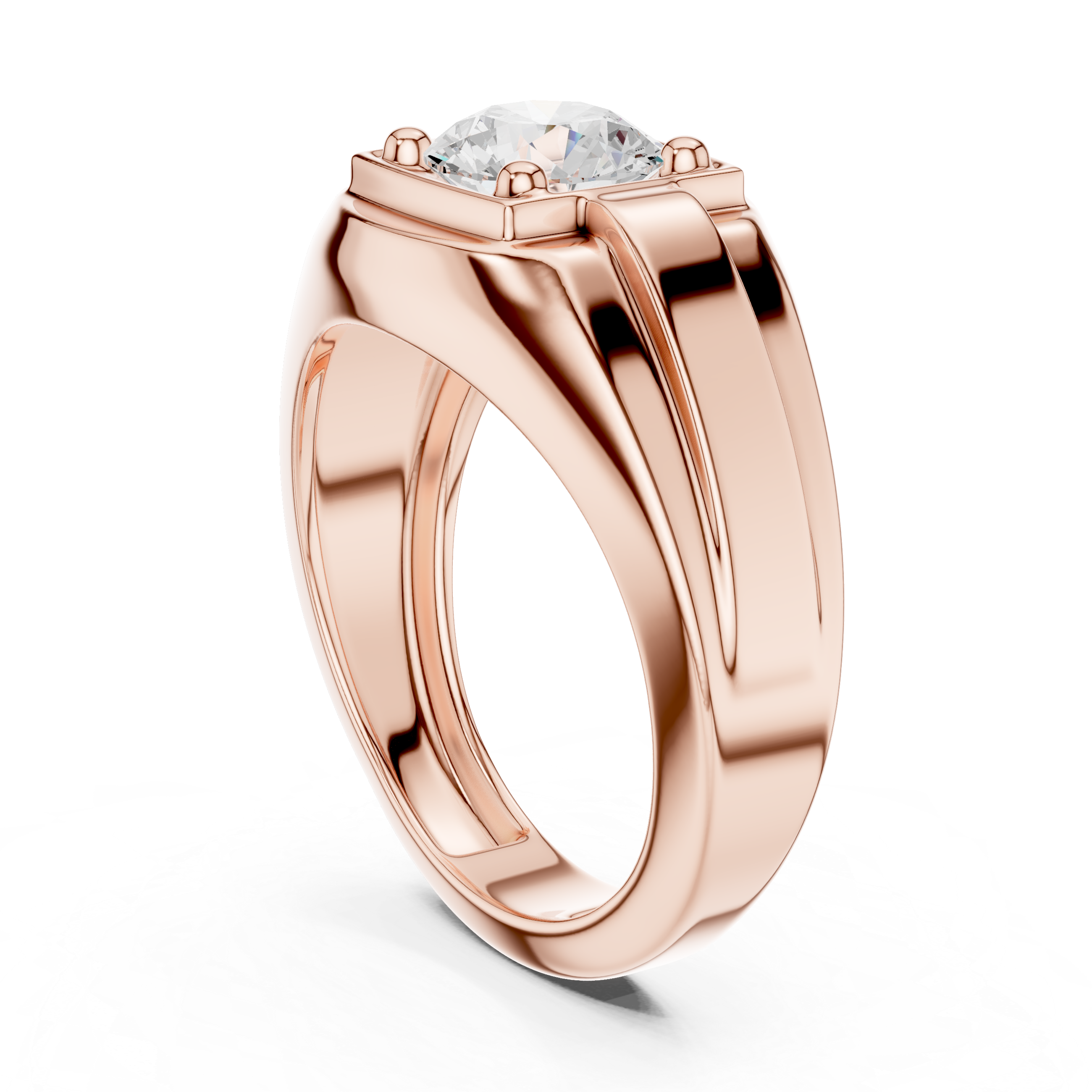 Round Cut Diamond Solitaire Signet Style Band Ring Classic Bold Design
