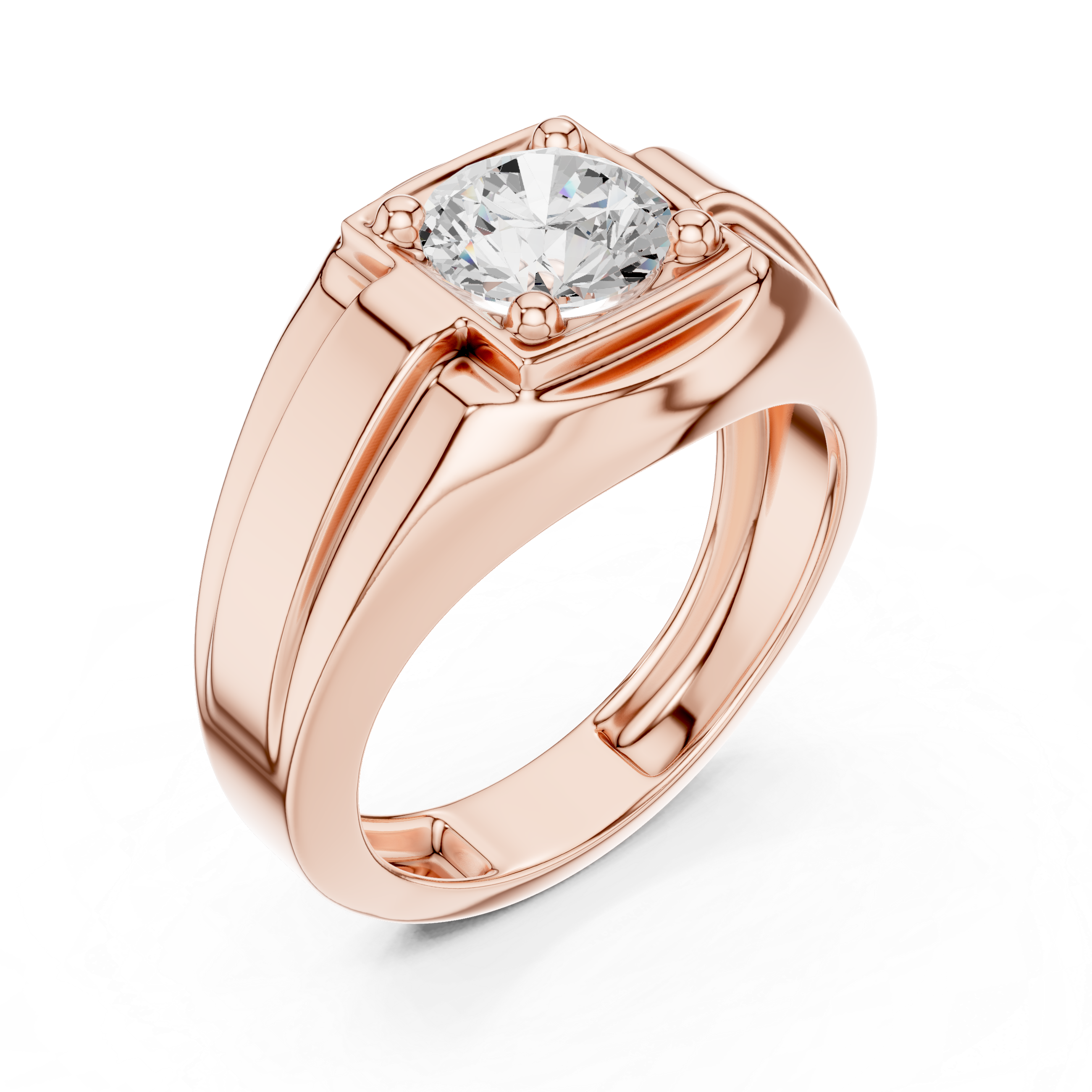 Round Cut Diamond Solitaire Signet Style Band Ring Classic Bold Design