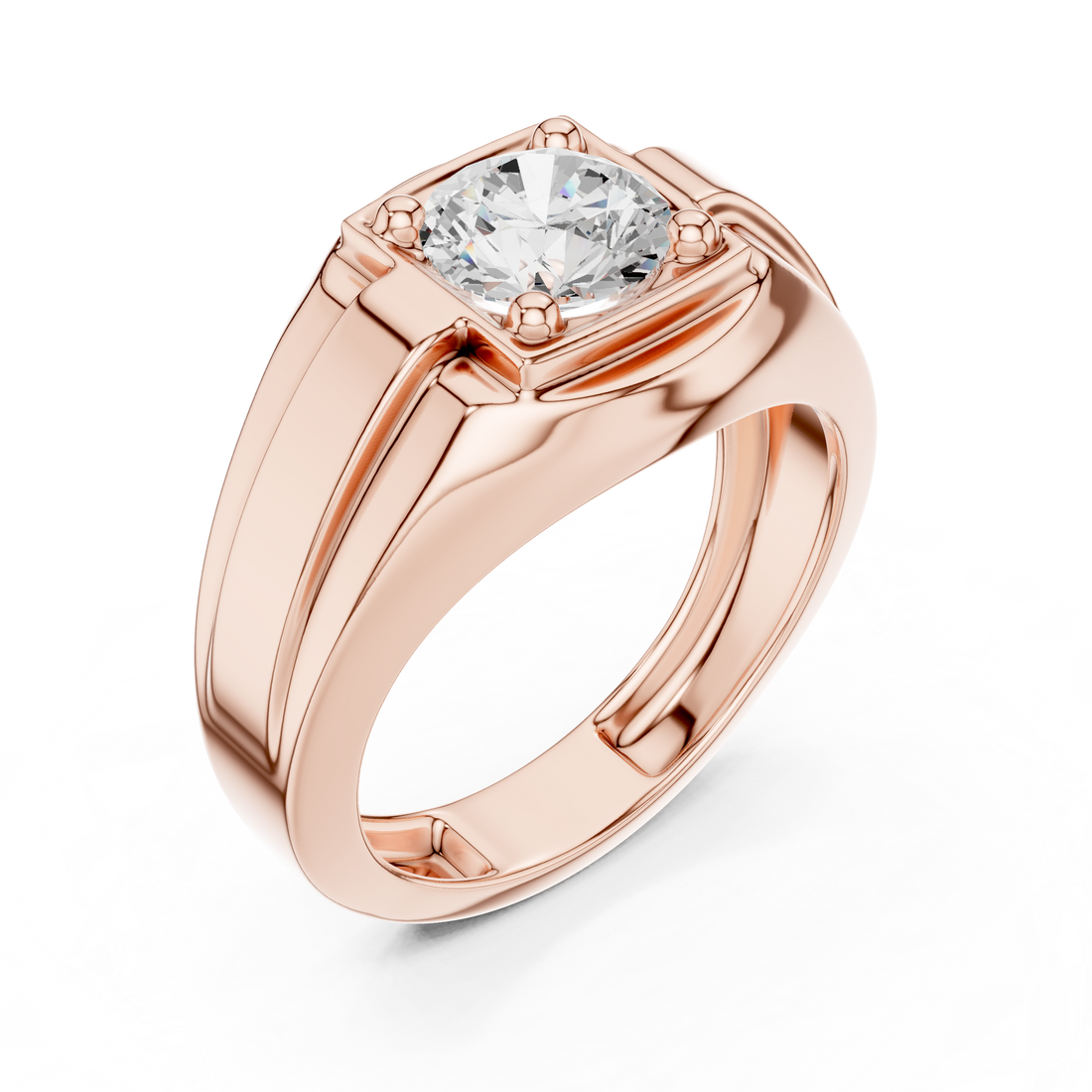 Round Cut Diamond Solitaire Signet Style Band Ring Classic Bold Design
