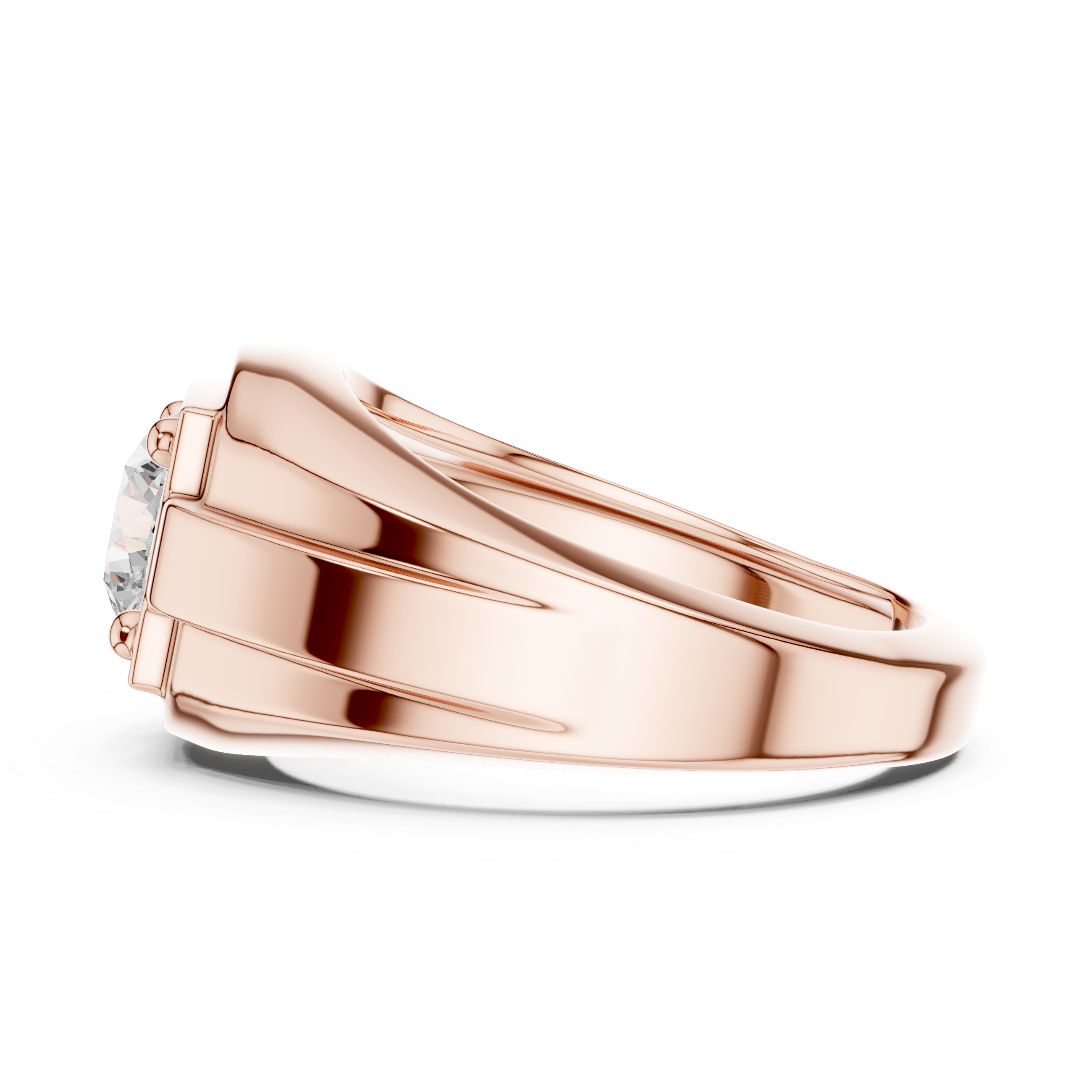 Round Cut Diamond Solitaire Signet Style Band Ring Classic Bold Design