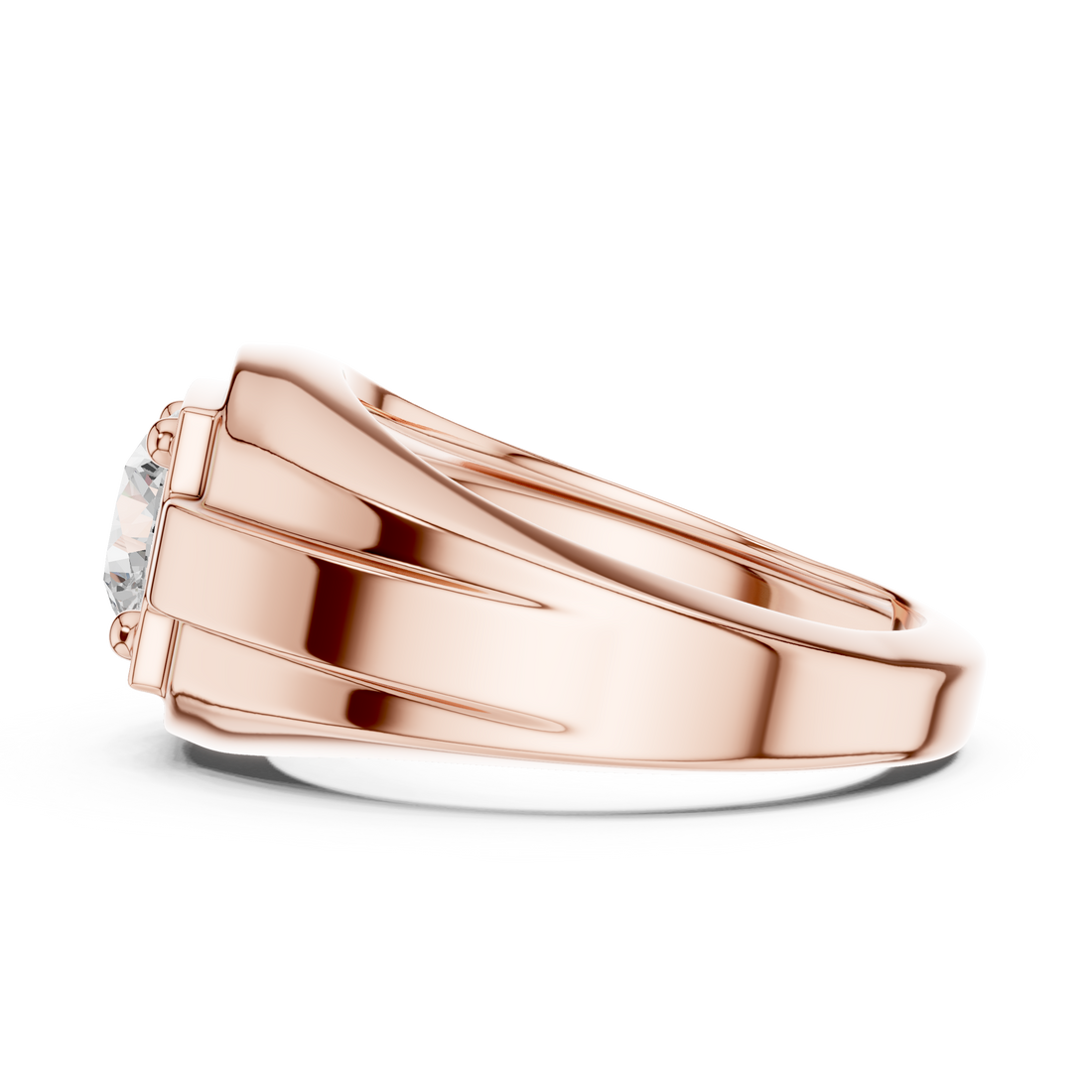 Round Cut Diamond Solitaire Signet Style Band Ring Classic Bold Design