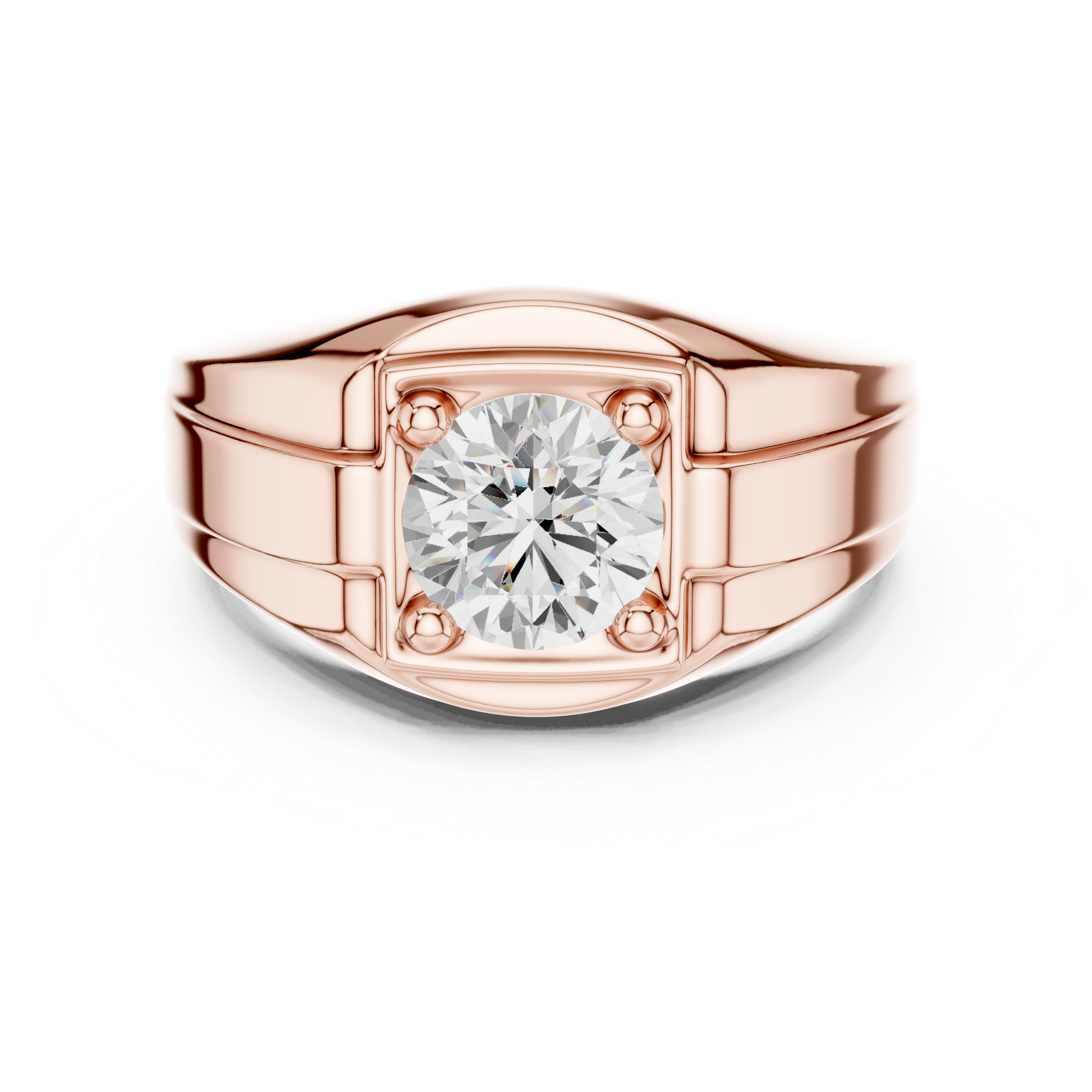 Round Cut Diamond Solitaire Signet Style Band Ring Classic Bold Design