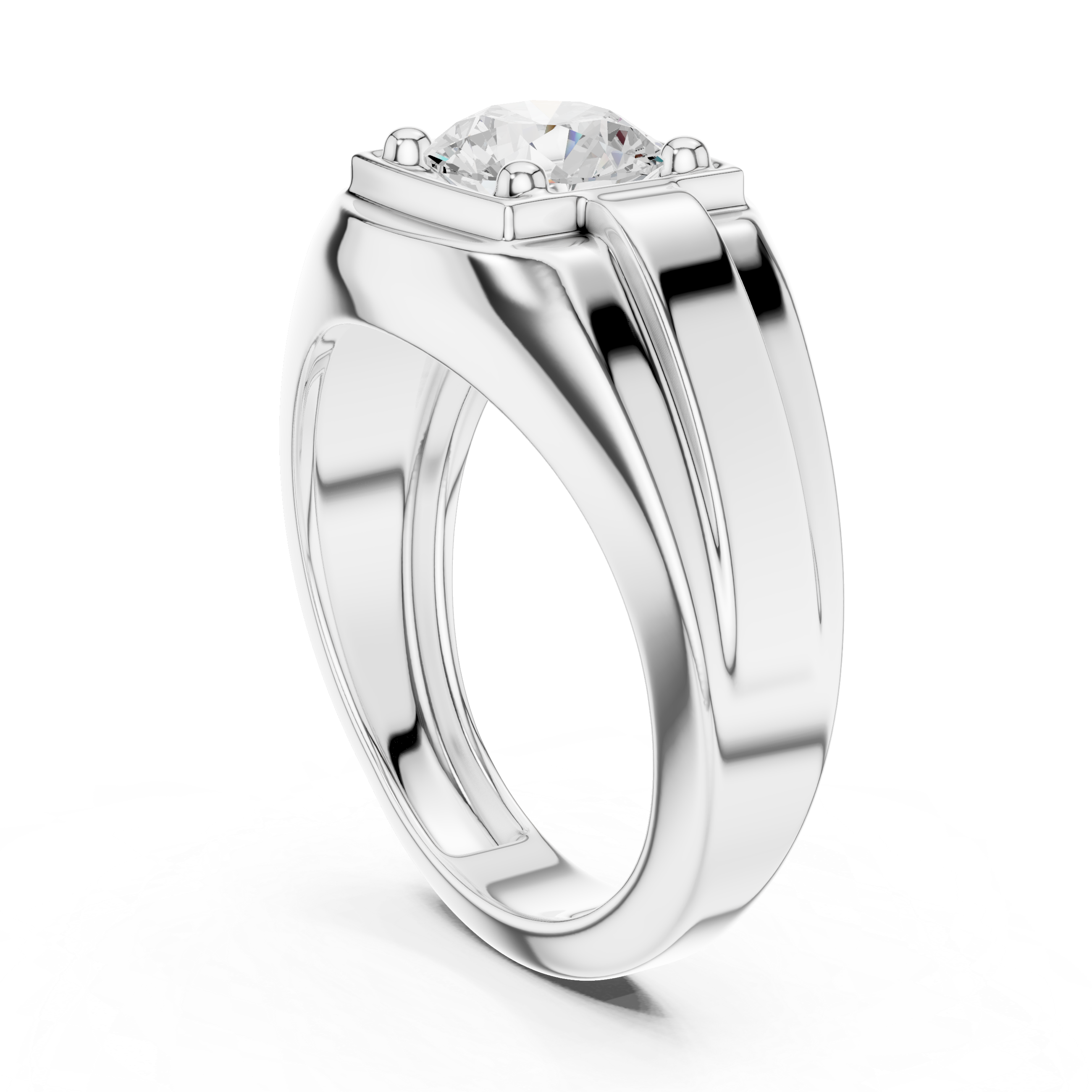 Round Cut Diamond Solitaire Signet Style Band Ring Classic Bold Design